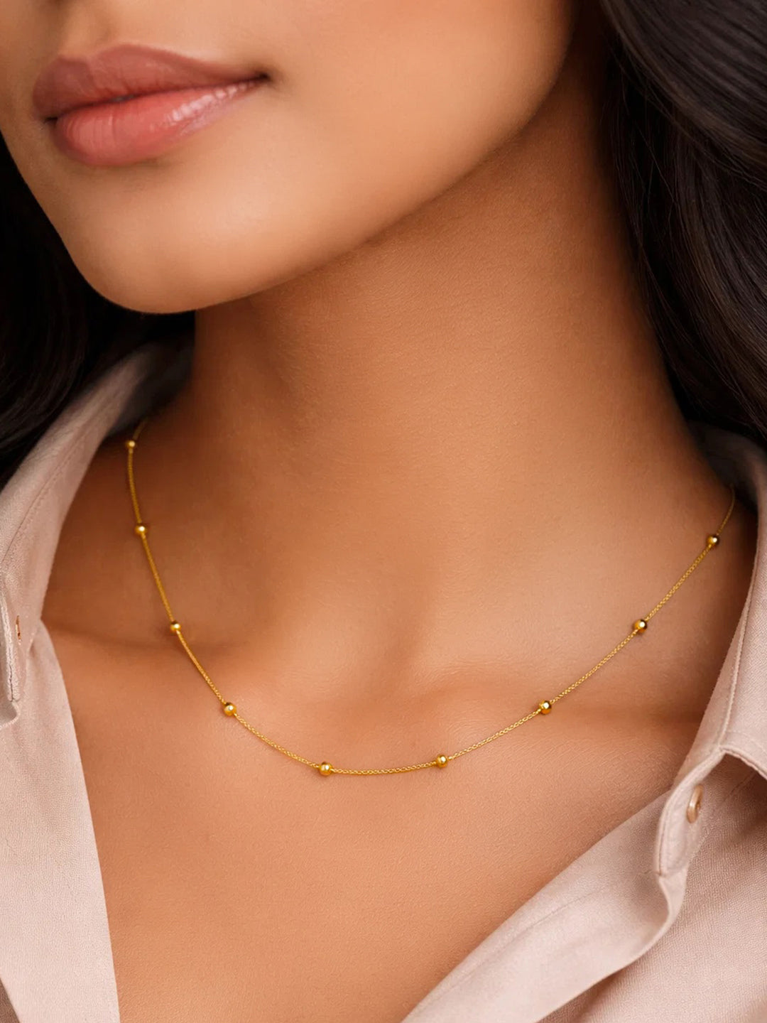 Demifine 18K Gold Plated Stainless steel Gold Beaded Chain Necklace