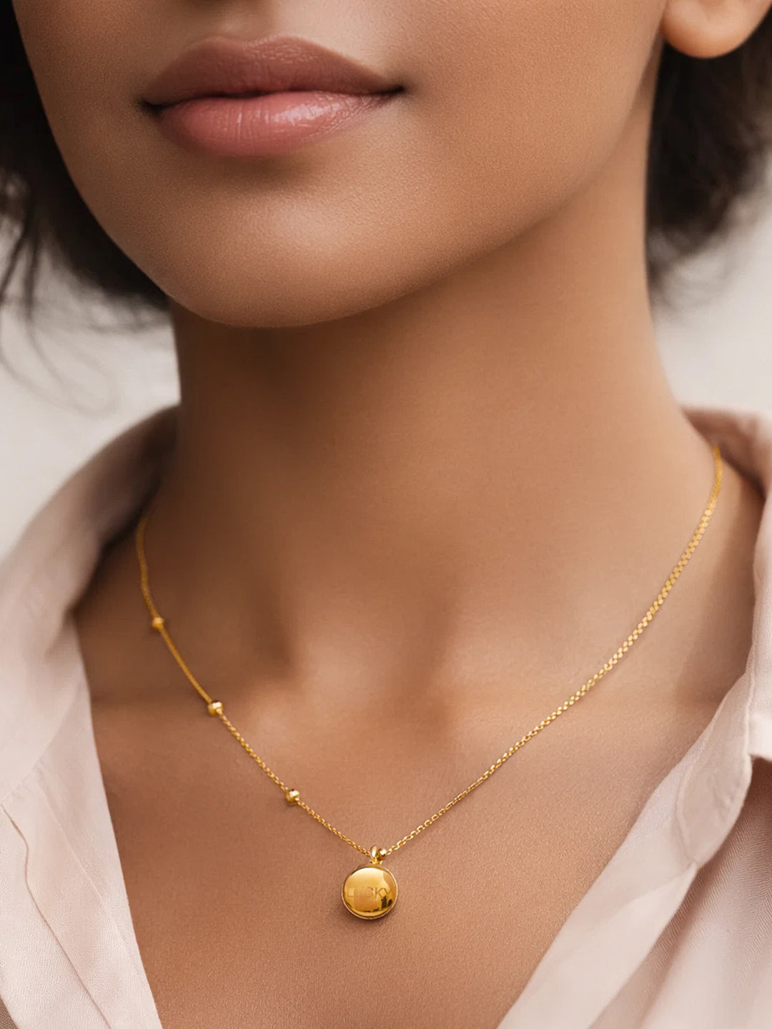 Demifine 18K Gold Plated Stainless steel Minimal Ball Pendant Bead Necklace