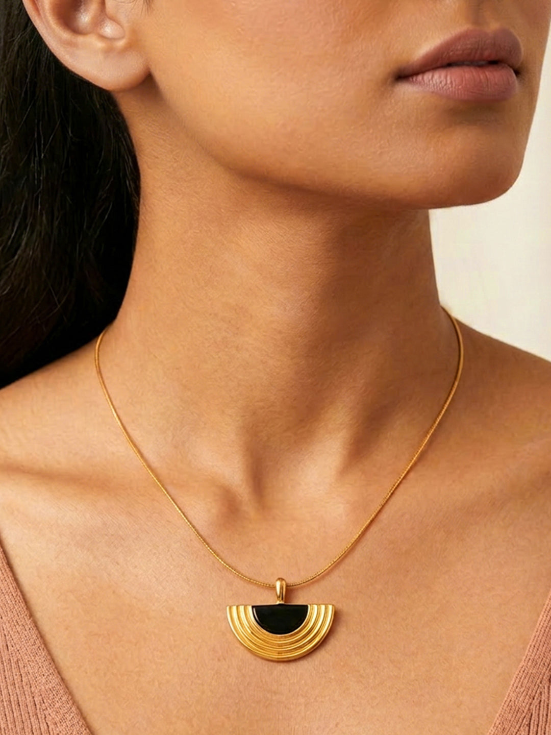 Demifine 18K Gold Plated Stainless steel Half Moon Pendant Choker Necklace