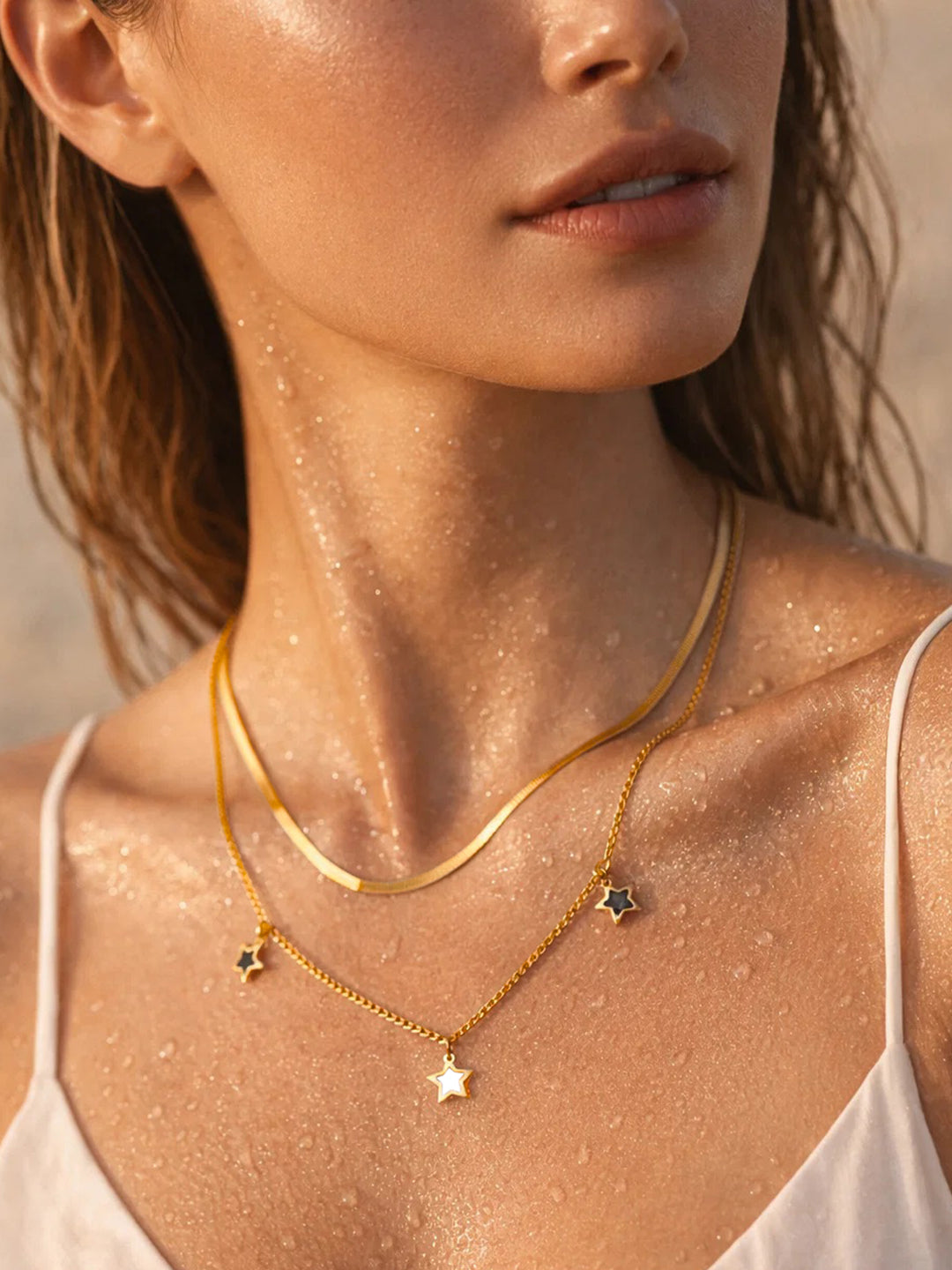Demifine 18K Gold Plated Stainless steel Layered Chain Star Charm Necklace