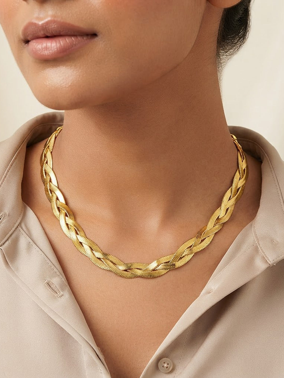 Demifine 18K Gold Plated Stainless steel Twisted Snake Chain Necklace