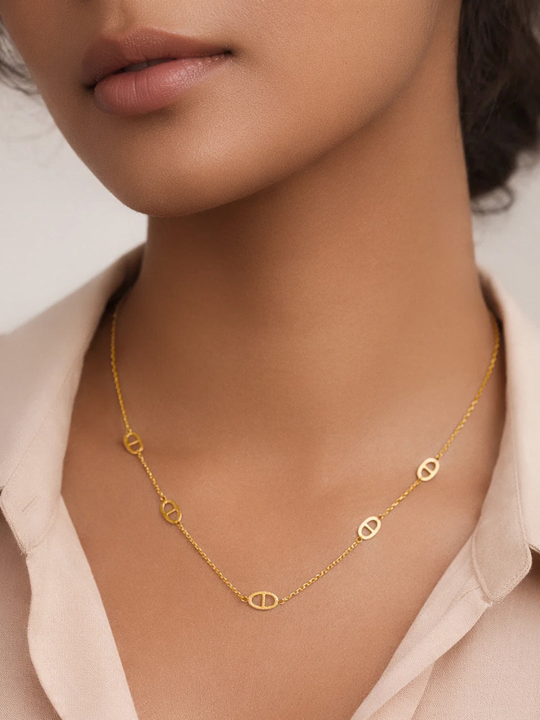 Demifine 18K Gold Plated Stainless steel Oval Link Accent Chain Necklace