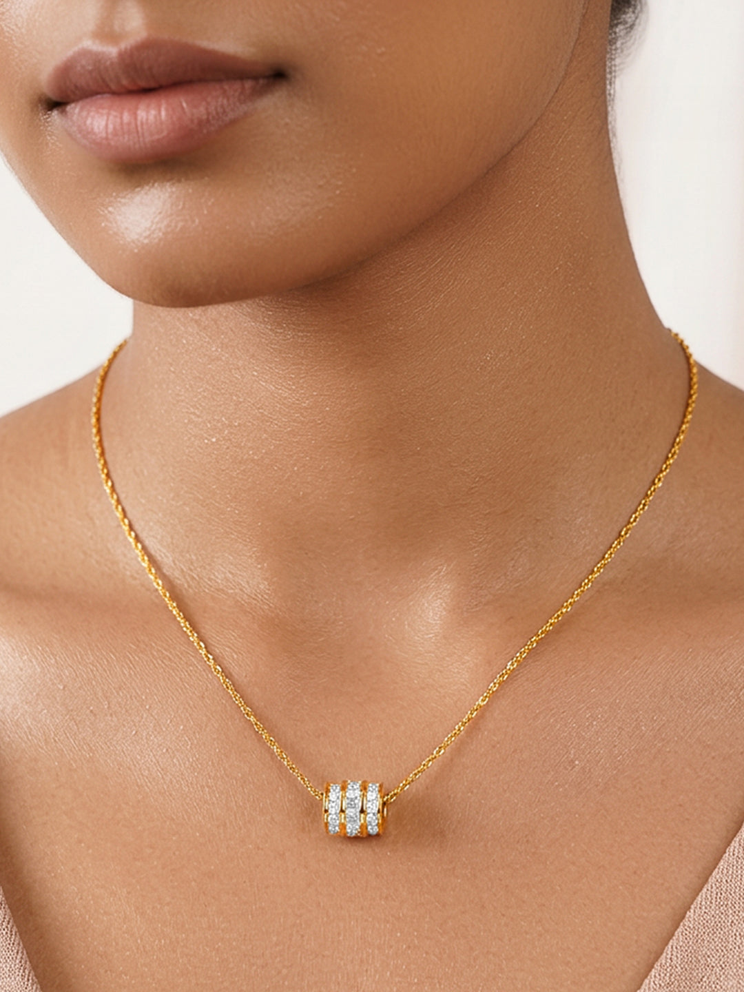 Demifine 18K Gold Plated Stainless steel Cubic Zirconia Bar Pendant Necklace