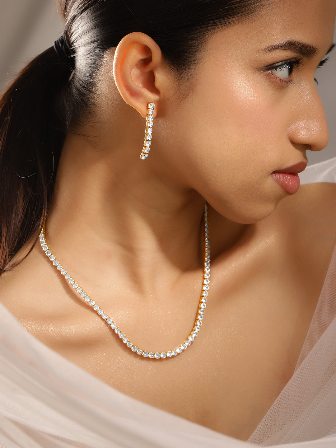 American Diamond Zirconia Tennis Necklace Set