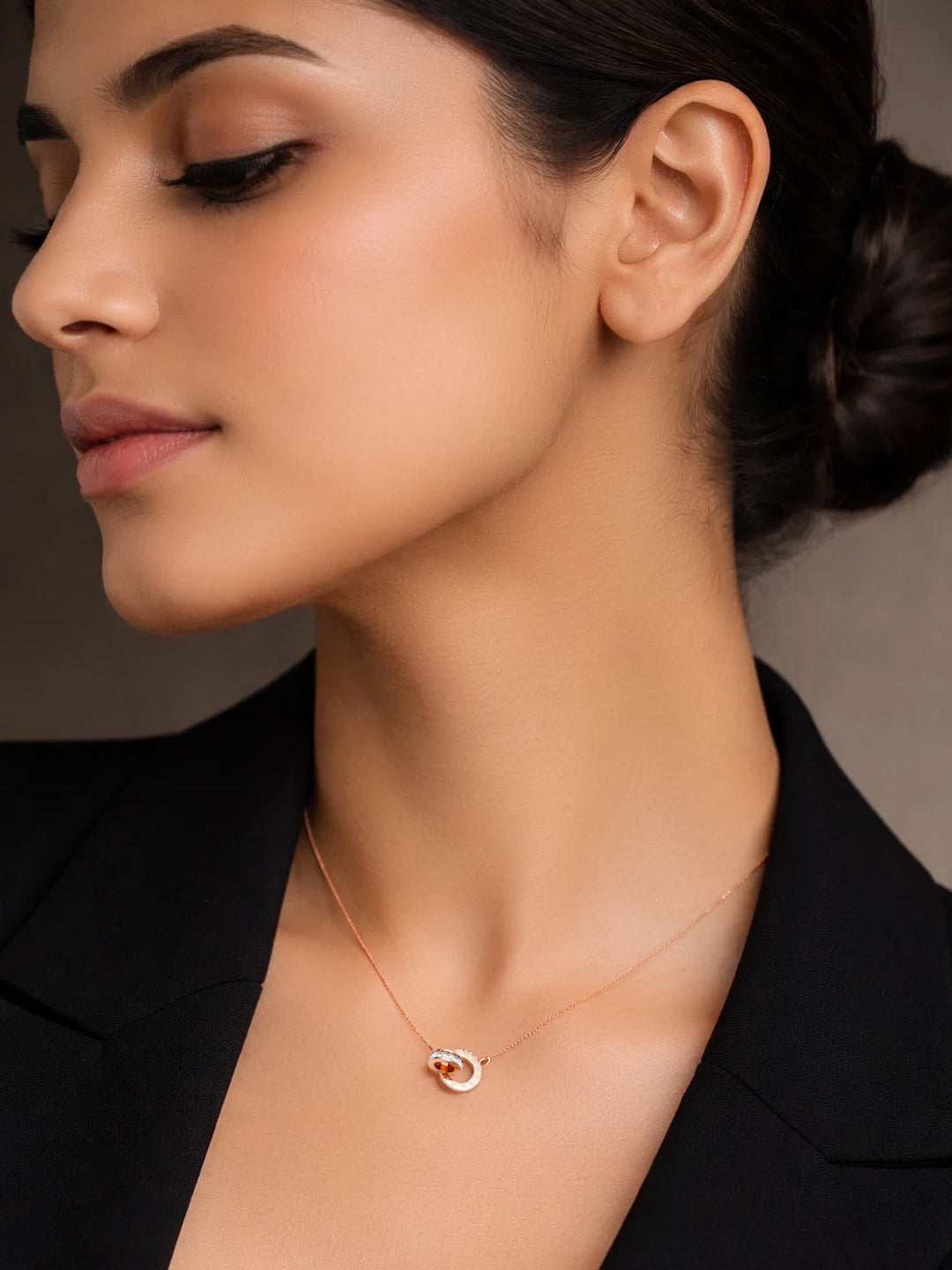 Demifine 18K Gold Plated Stainless steel Interlocked Crystal Pendant Necklace