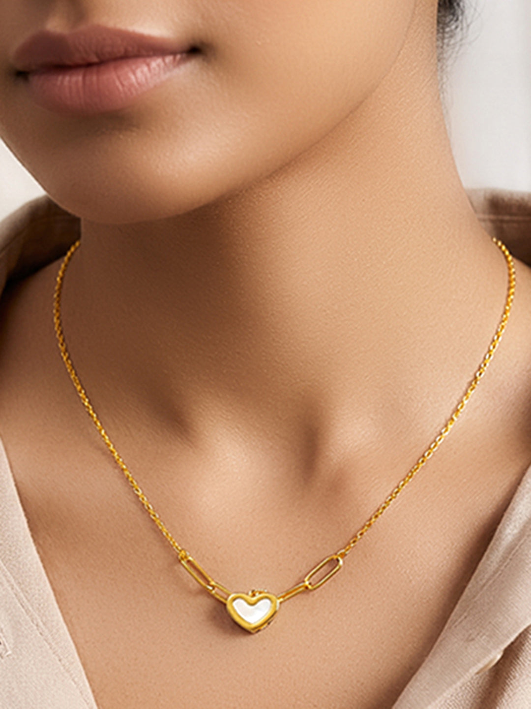 Demifine 18K Gold Plated Stainless steel Heart Pendant Chunky Chain Necklace