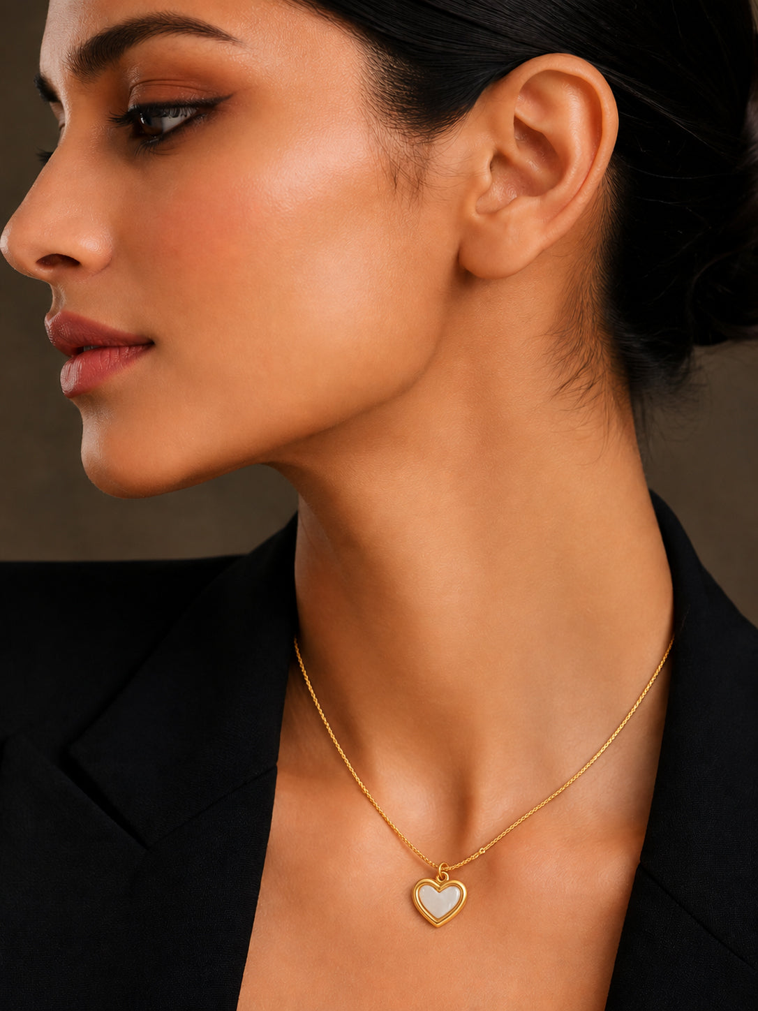 Demifine 18K Gold Plated Stainless steel Heart Charm Pendant Chain Necklace