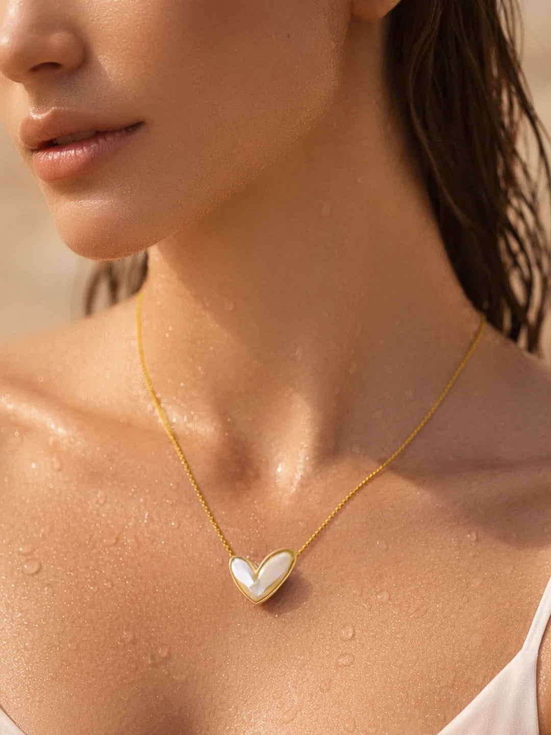 Demifine 18K Gold Plated Stainless steel White Enamel Heart Pendant Necklace