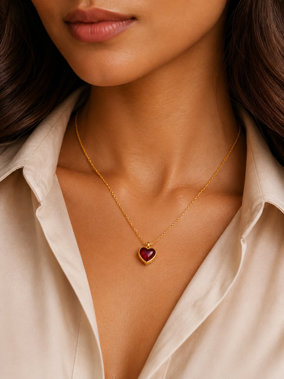 Demifine 18K Gold Plated Stainless steel Dainty Red Heart Charm Chain Necklace