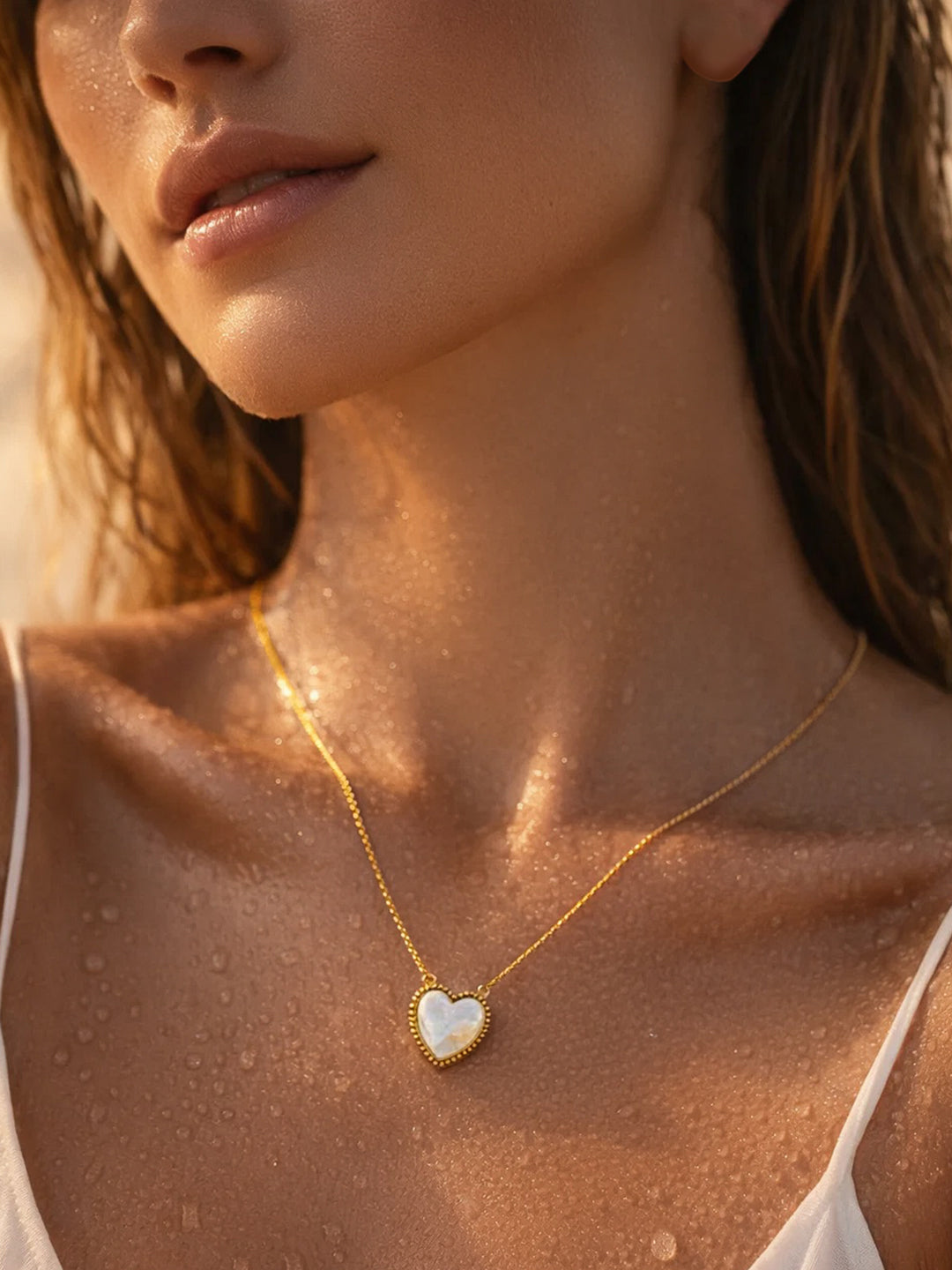 Demifine 18K Gold Plated Stainless steel Heart Frame Enamel Pendent Necklace