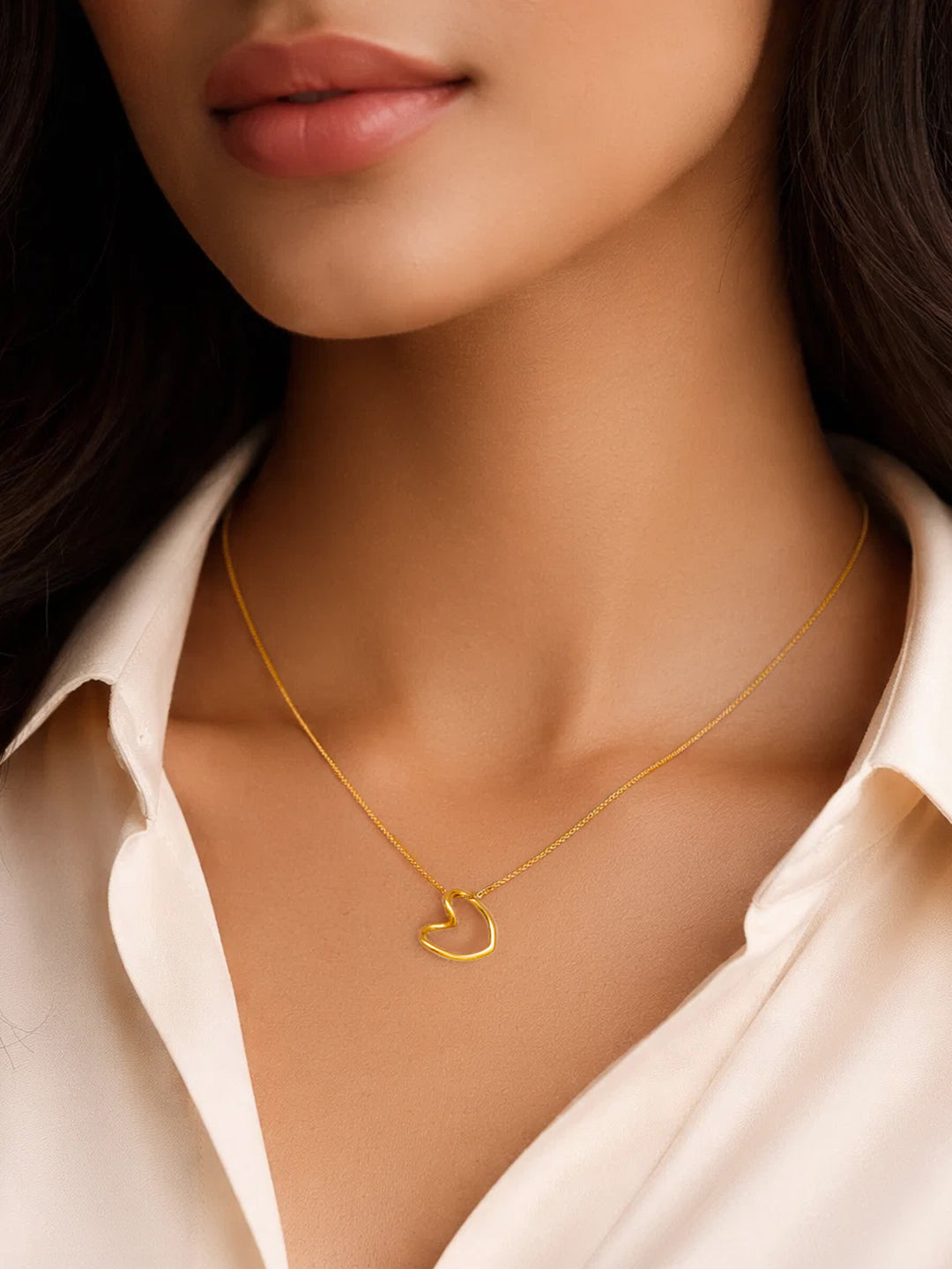 Demifine 18K Gold Plated Stainless steel Open Heart Pendant Chain Necklace