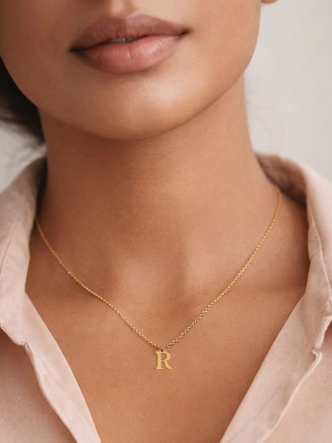 Demifine 18K Gold Plated Stainless steel Signature R Pendant Necklace