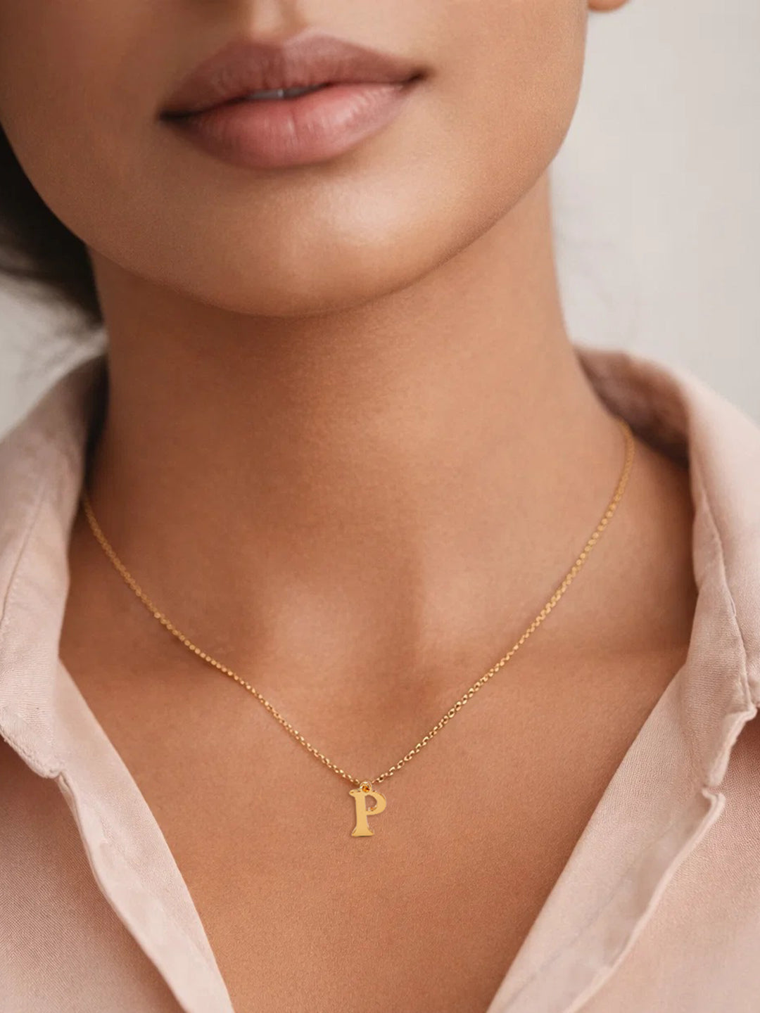 Demifine 18K Gold Plated Stainless steel Signature P Pendant Necklace
