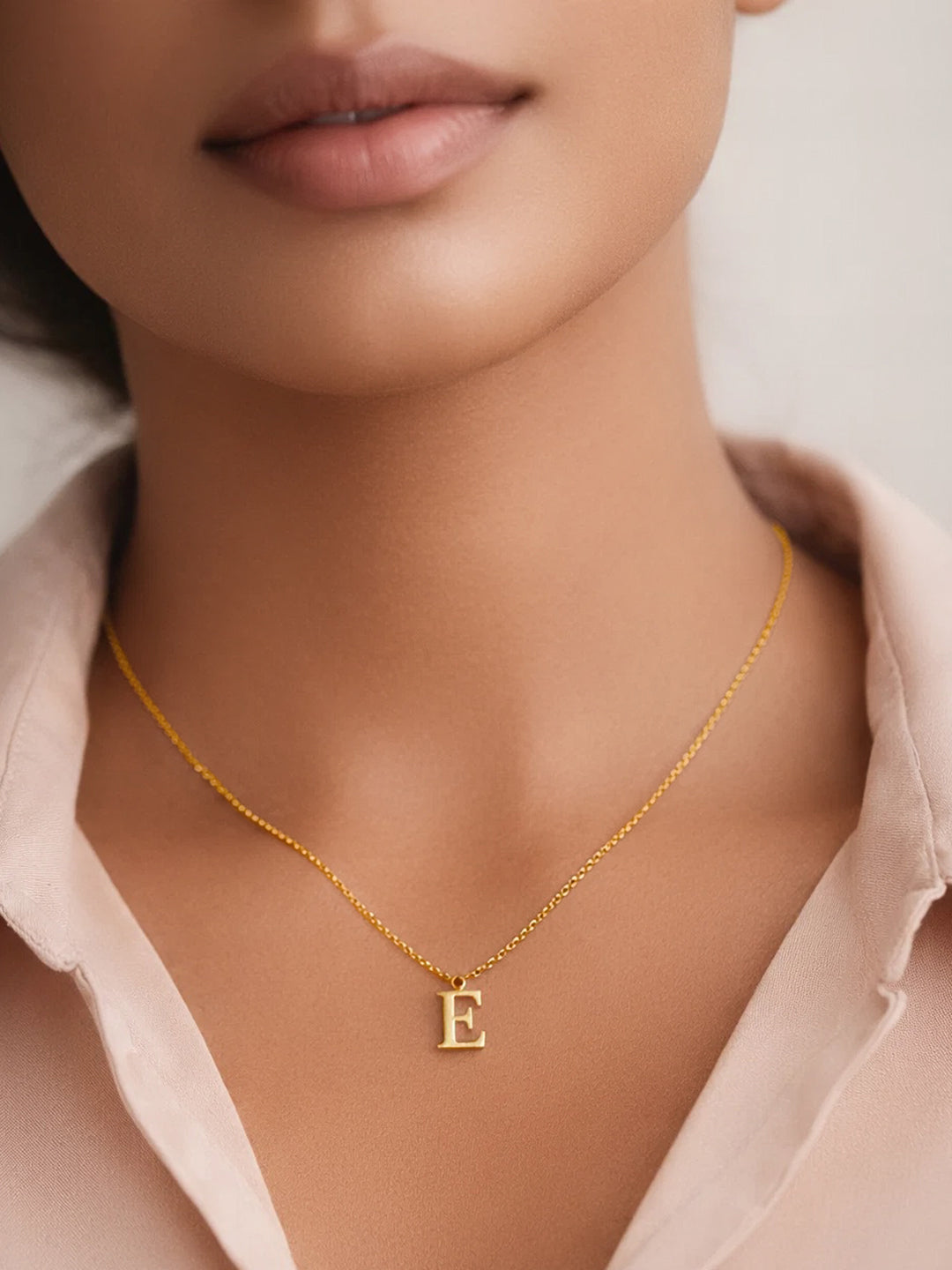 Demifine 18K Gold Plated Stainless steel Signature E Pendant Necklace