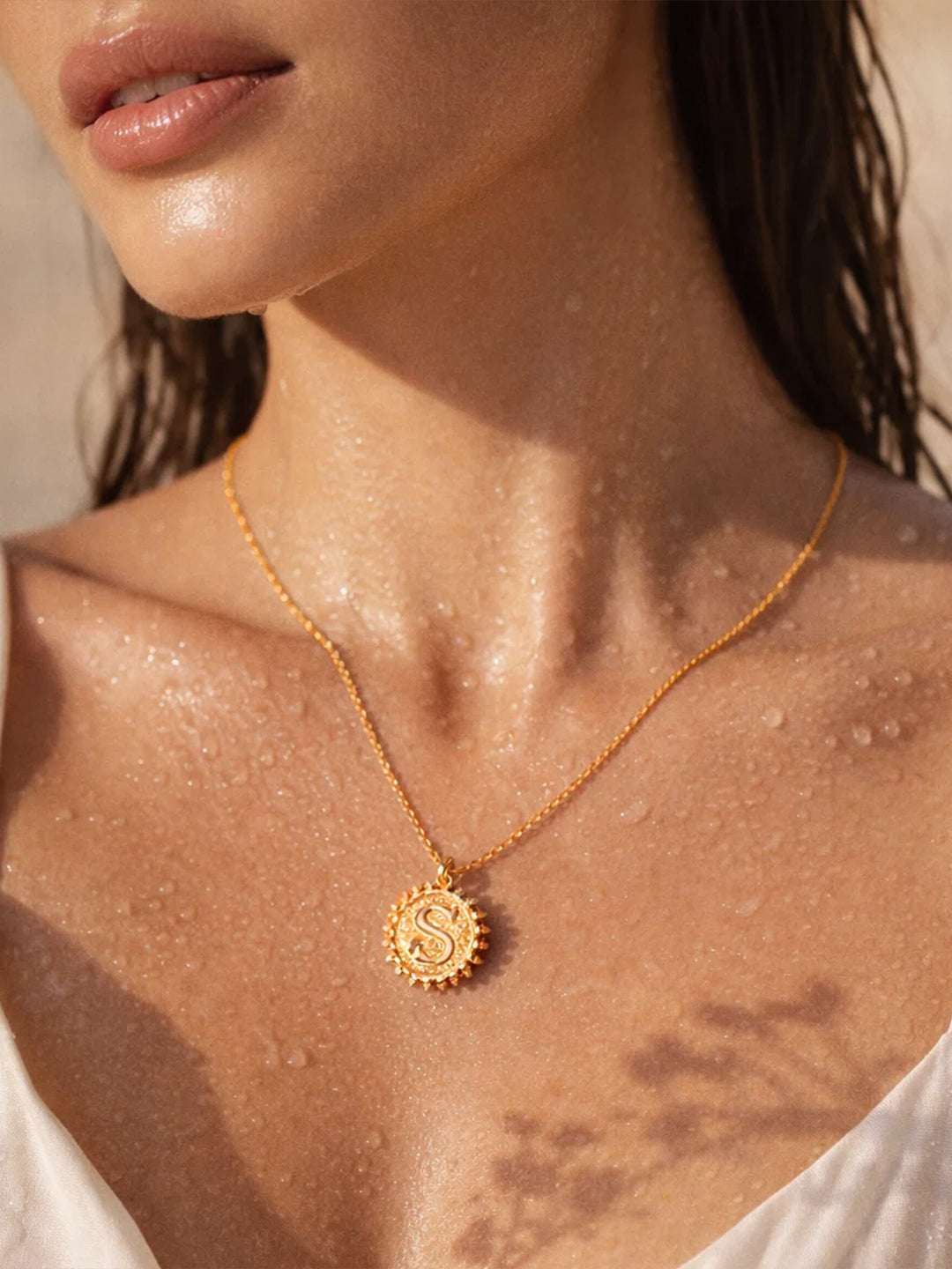 Demifine 18K Gold Plated Stainless steel Textured Coin S Pendant Necklace
