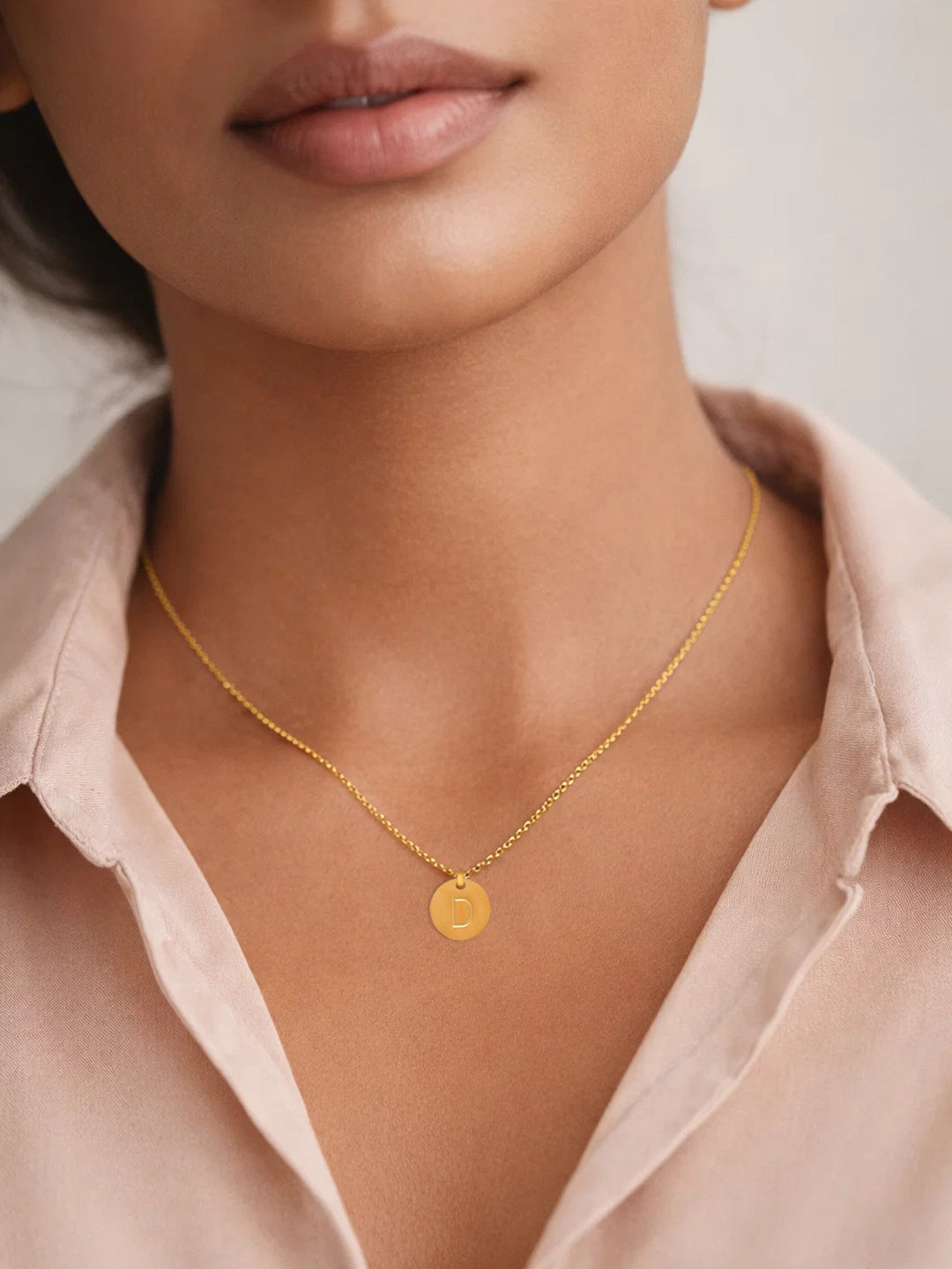 Demifine 18K Gold Plated Stainless steel Classic Disc D Pendant Necklace