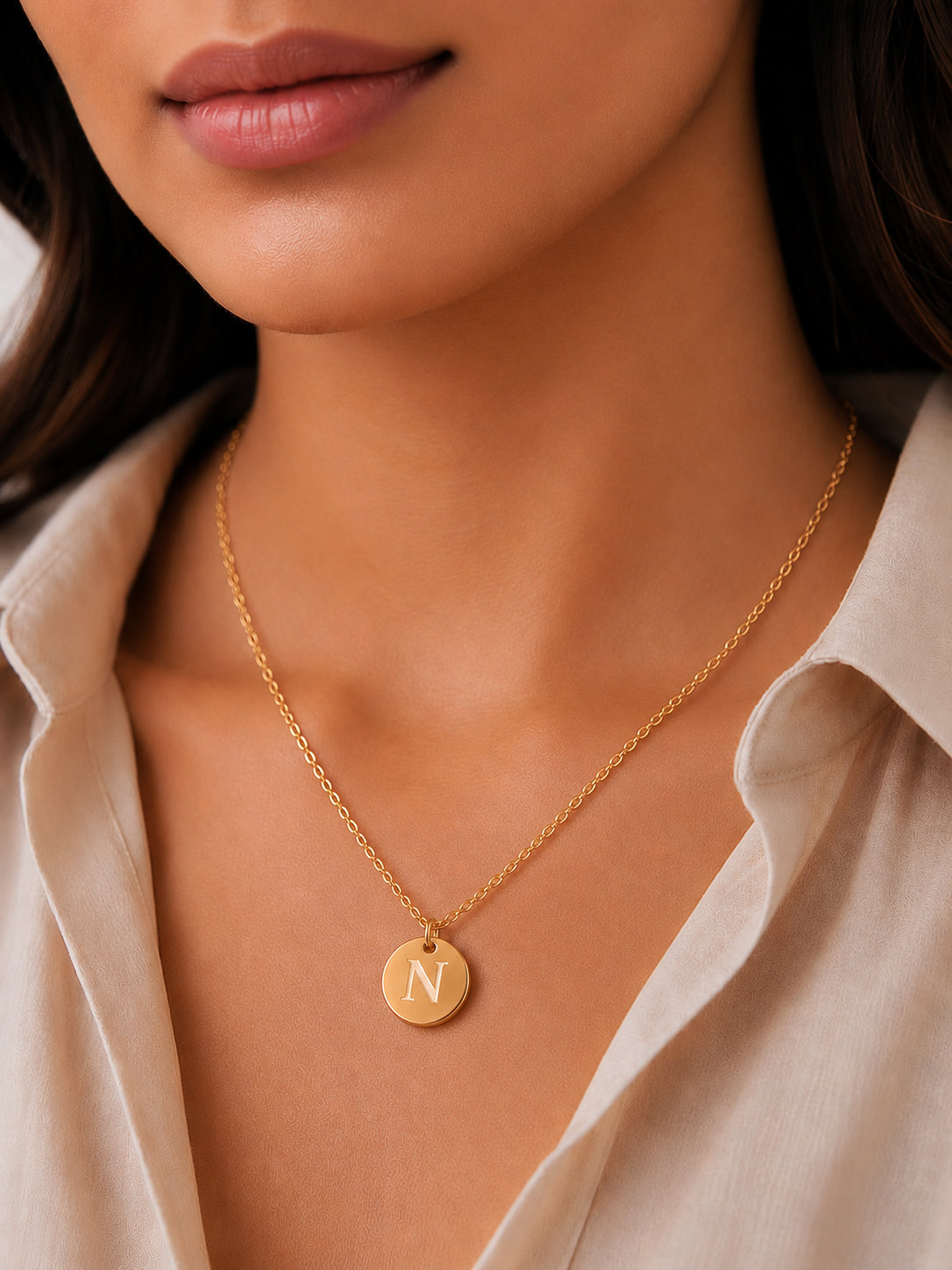 Demifine 18K Gold Plated Stainless steel Classic Disc N Pendant Necklace