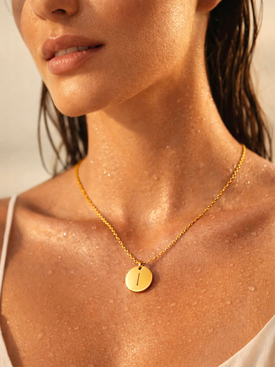 Demifine 18K Gold Plated Stainless steel Classic Disc I Pendant Necklace