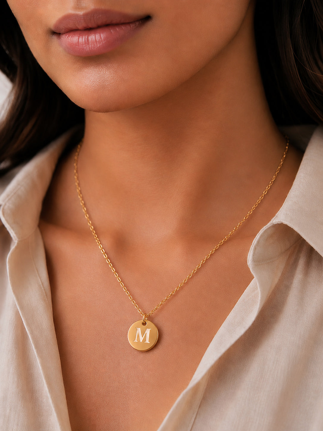 Demifine 18K Gold Plated Stainless steel Classic Disc M Pendant Necklace