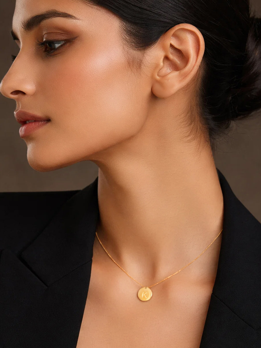 Demifine 18K Gold Plated Stainless steel Classic Disc K Pendant Necklace