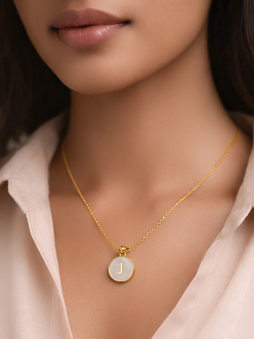 Demifine 18K Gold Plated Stainless steel Minimal J Pendant Necklace