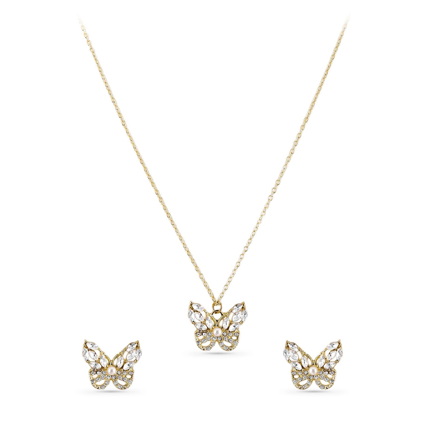 Gold Toned Butterfly Pendant Set