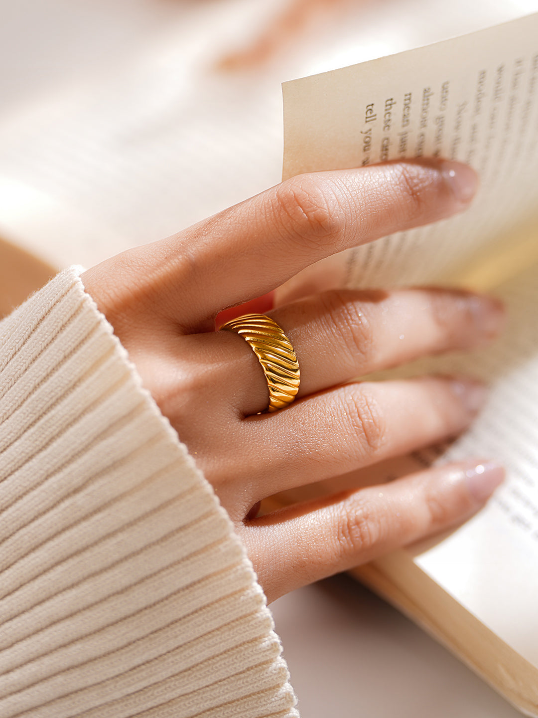 Demifine 18K Gold Plated Stainless steel Ribbed Dome Statement Ring