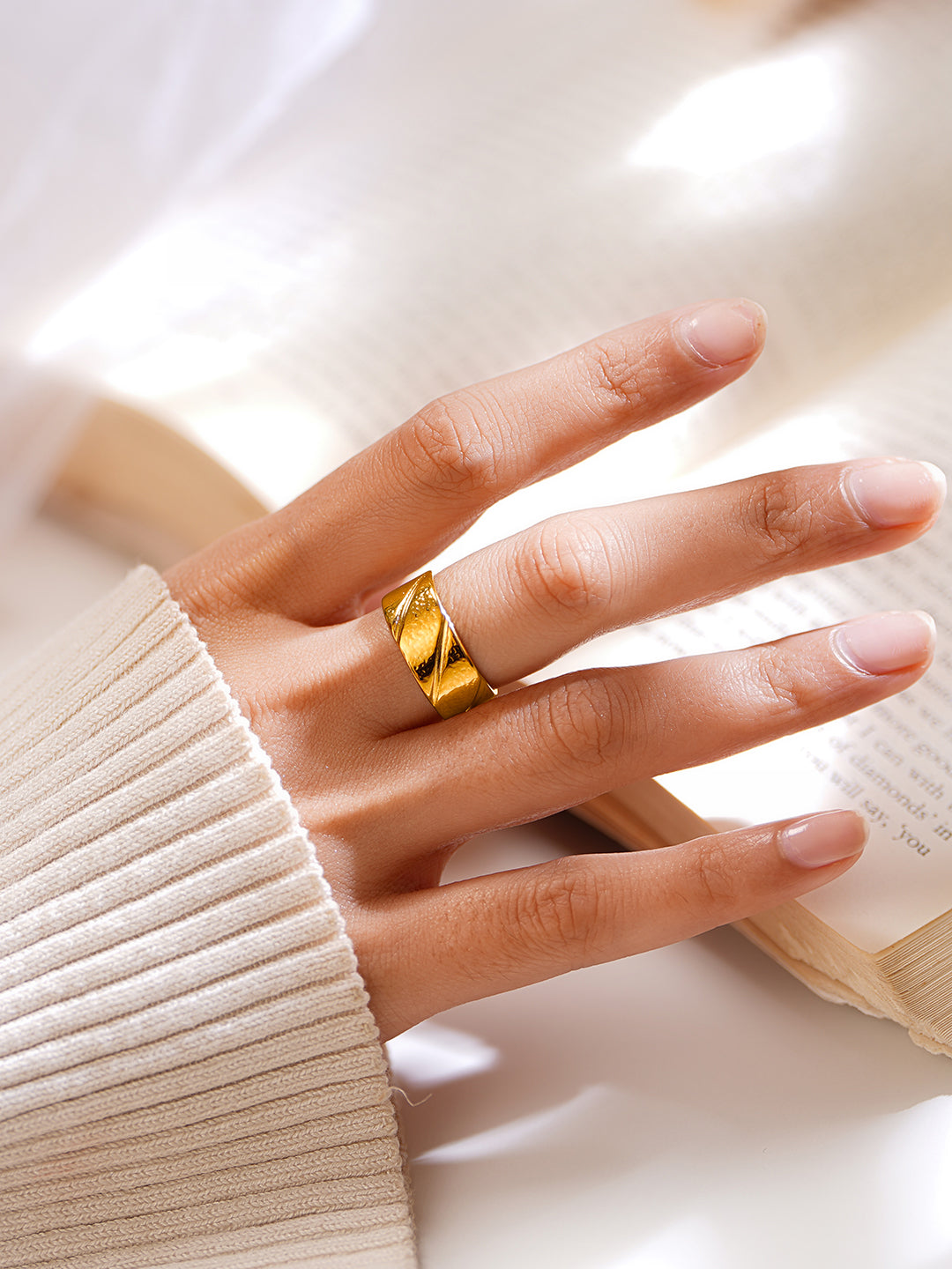 Demifine 18K Gold Plated Stainless steel Twisted Path Statement Ring