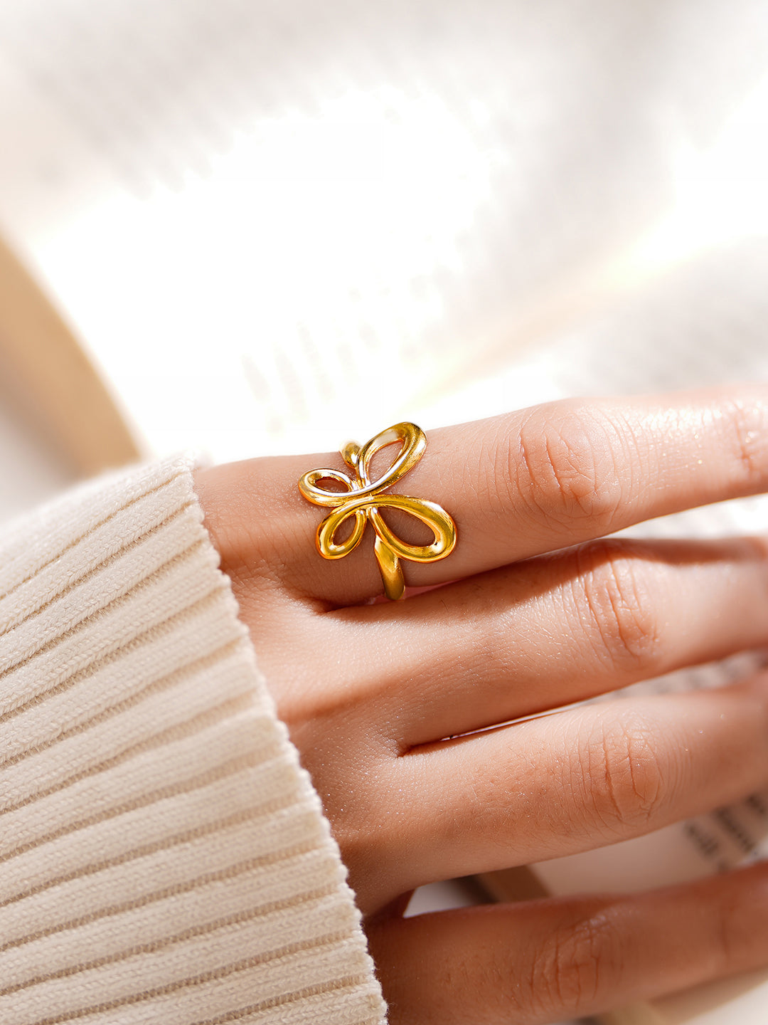 Demifine 18K Gold Plated Stainless steel Wings Of Wonder Ring