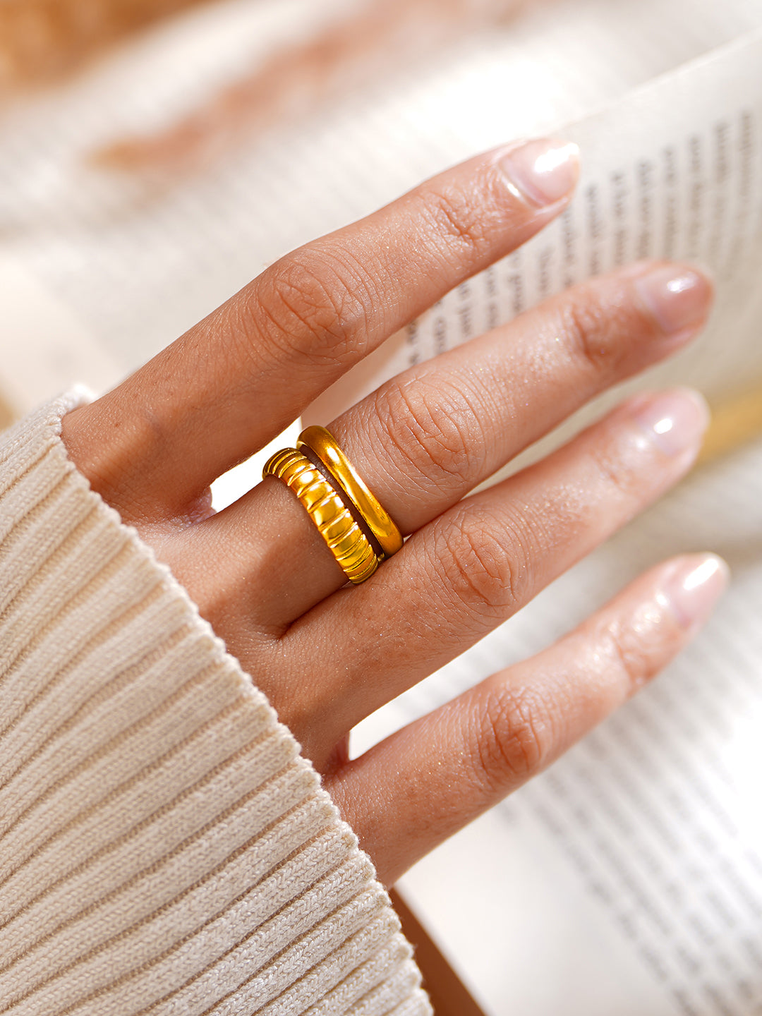 Demifine 18K Gold Plated Stainless steel Twinned Flow Statement Ring