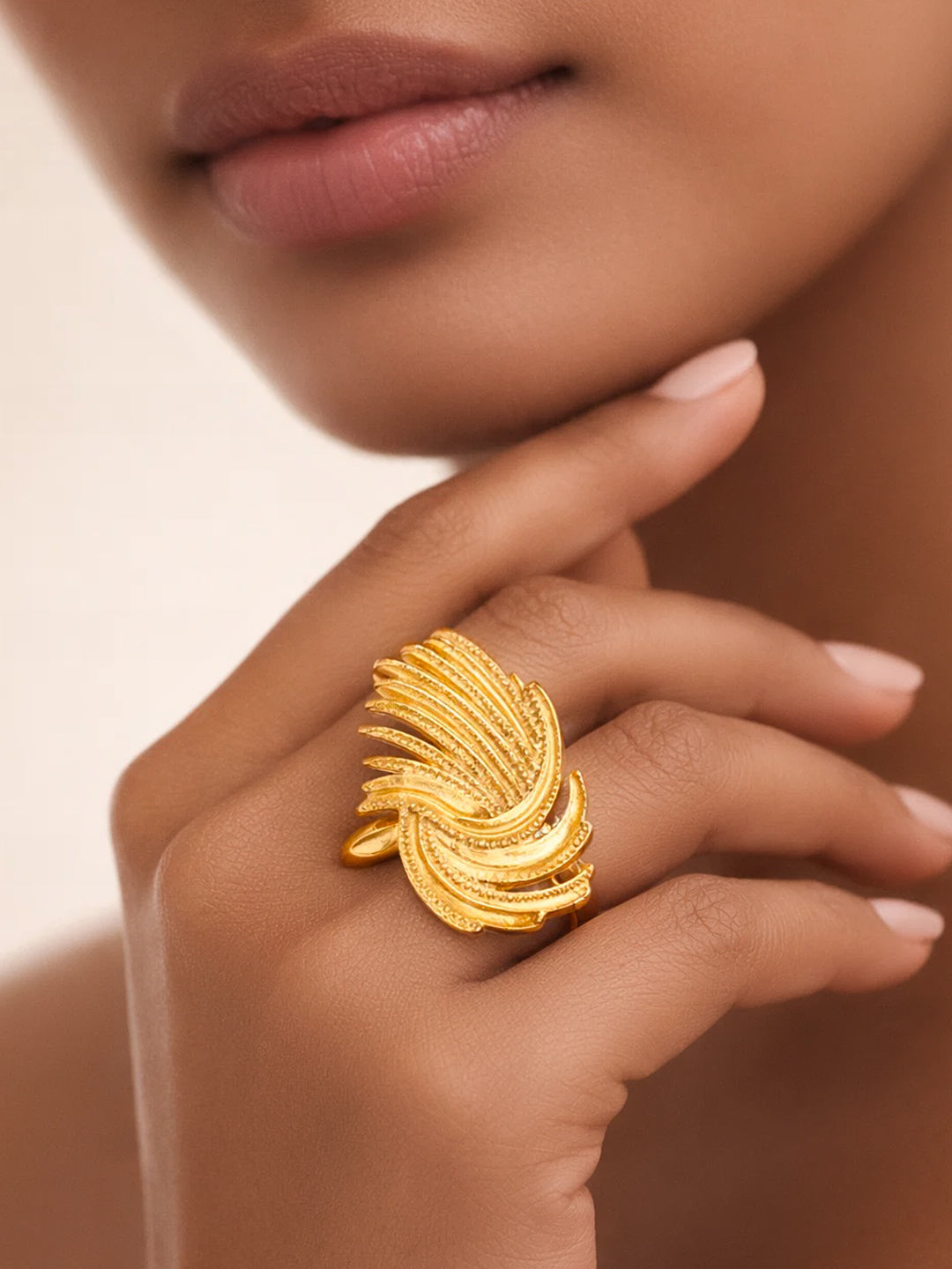 Demifine 18K Gold Plated Stainless steel Abstract Layered Adjustable Ring