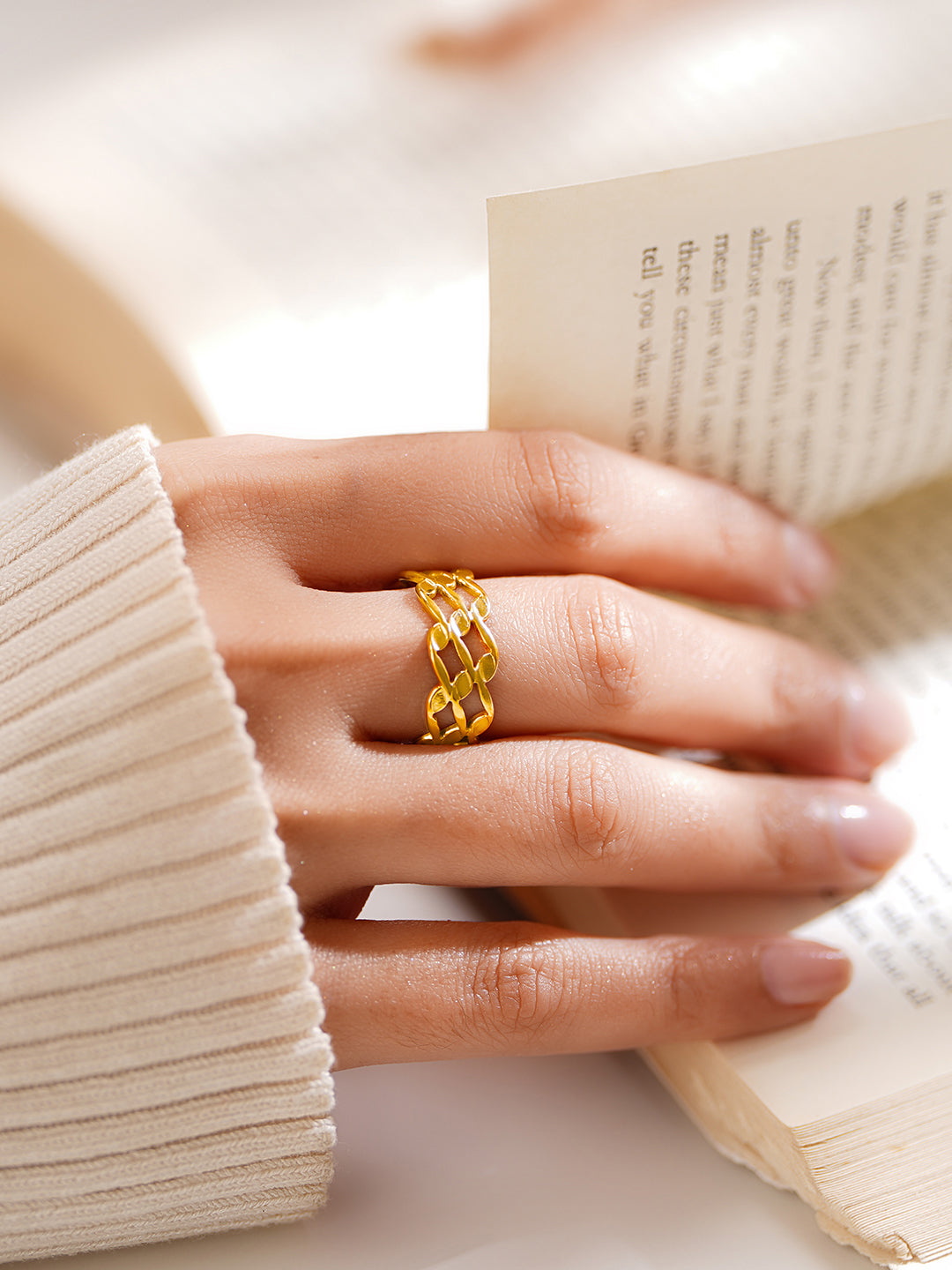 Demifine 18K Gold Plated Stainless steel Woven Link Statement Ring