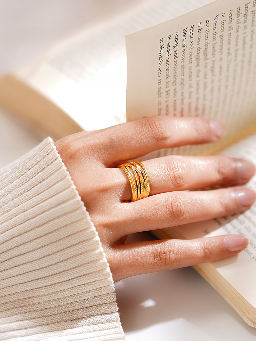 Demifine 18K Gold Plated Stainless steel Golden Rhythm Open Ring