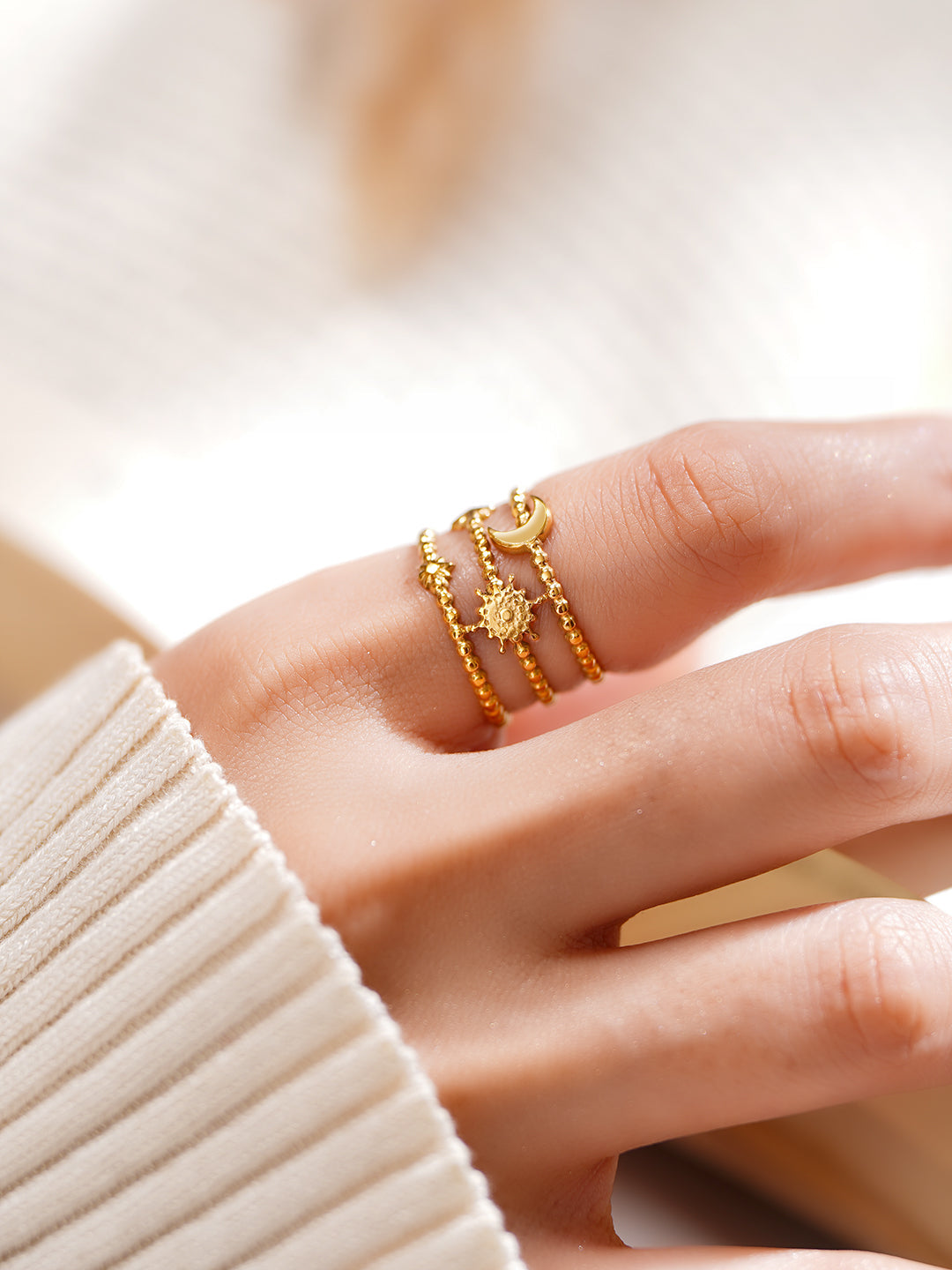 Demifine 18K Gold Plated Stainless steel Celestial Statement Open Ring