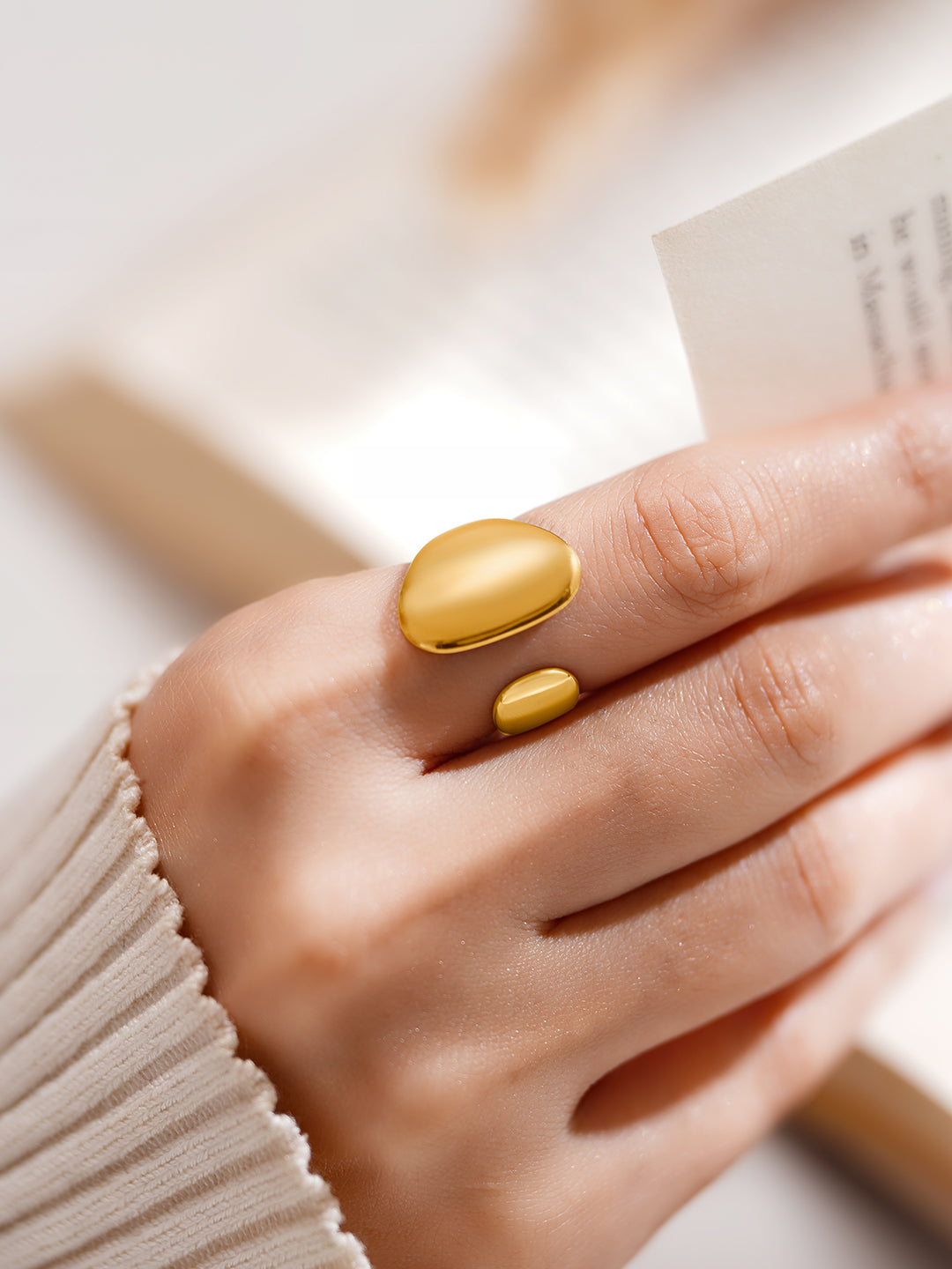 Demifine 18K Gold Plated Stainless steel Dual Disc Statement Ring