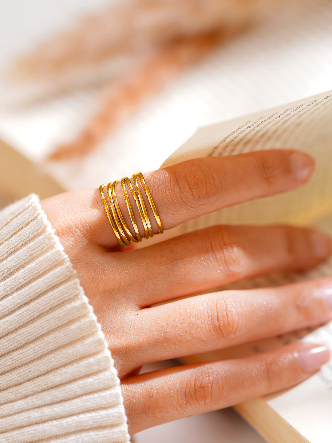 Demifine 18K Gold Plated Stainless steel Wide Multi Layer Ring