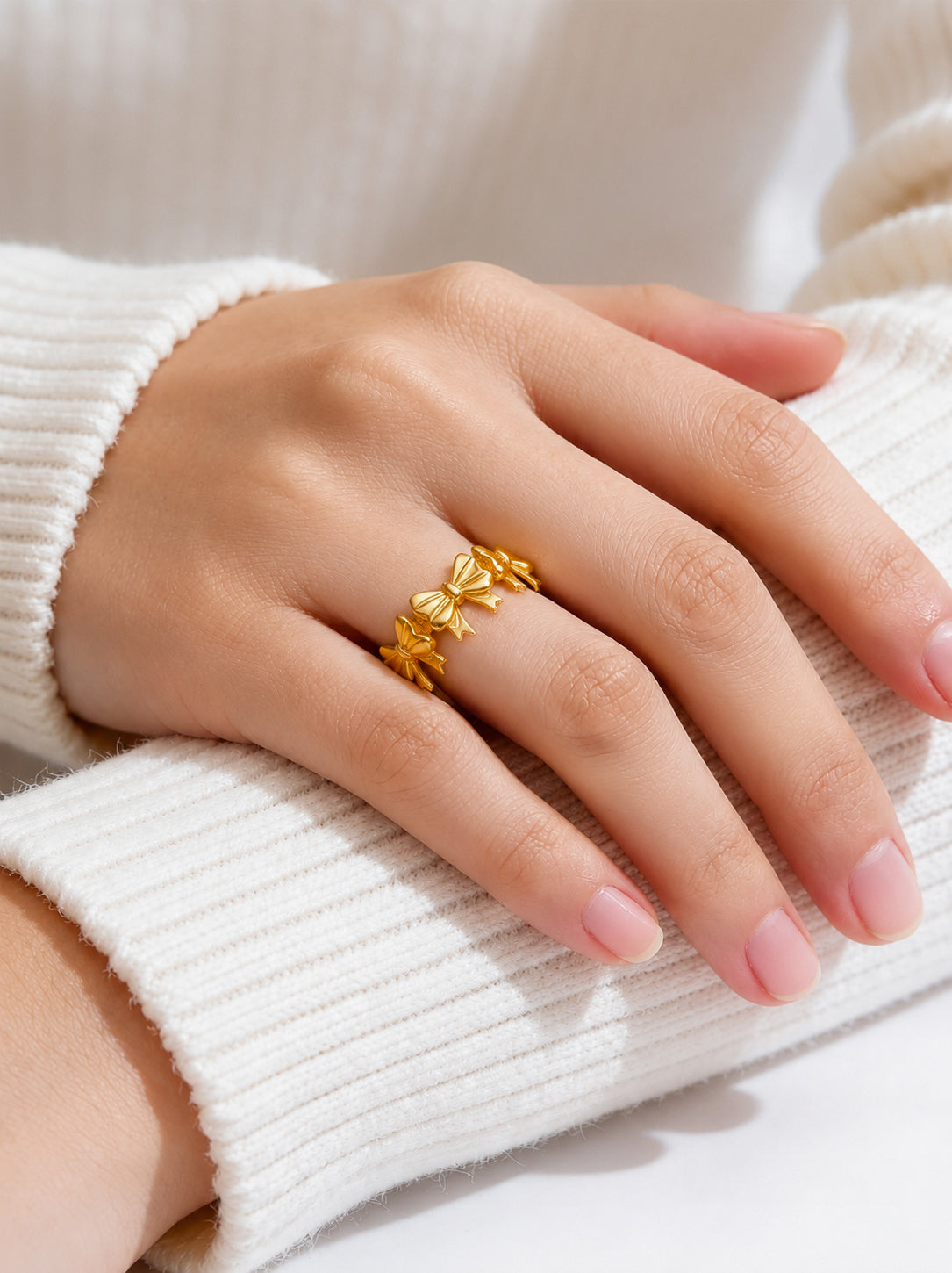 Demifine 18K Gold Plated Stainless steel Multi Bow Charm Adjustable Ring