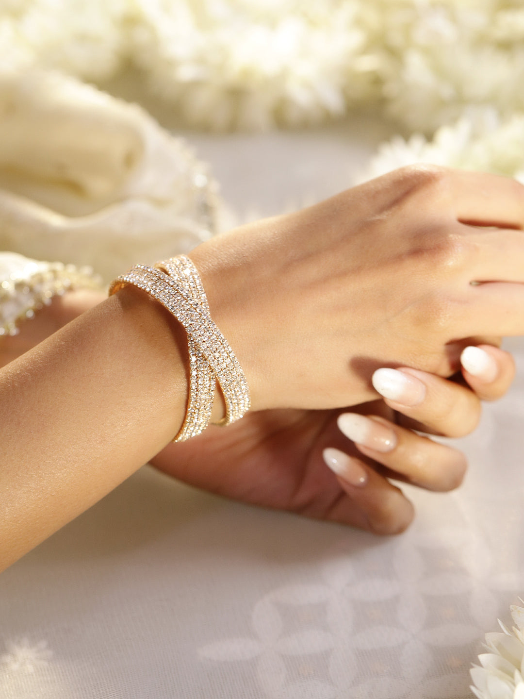 American Diamond Zirconia Cuff Bangles Set Of 2