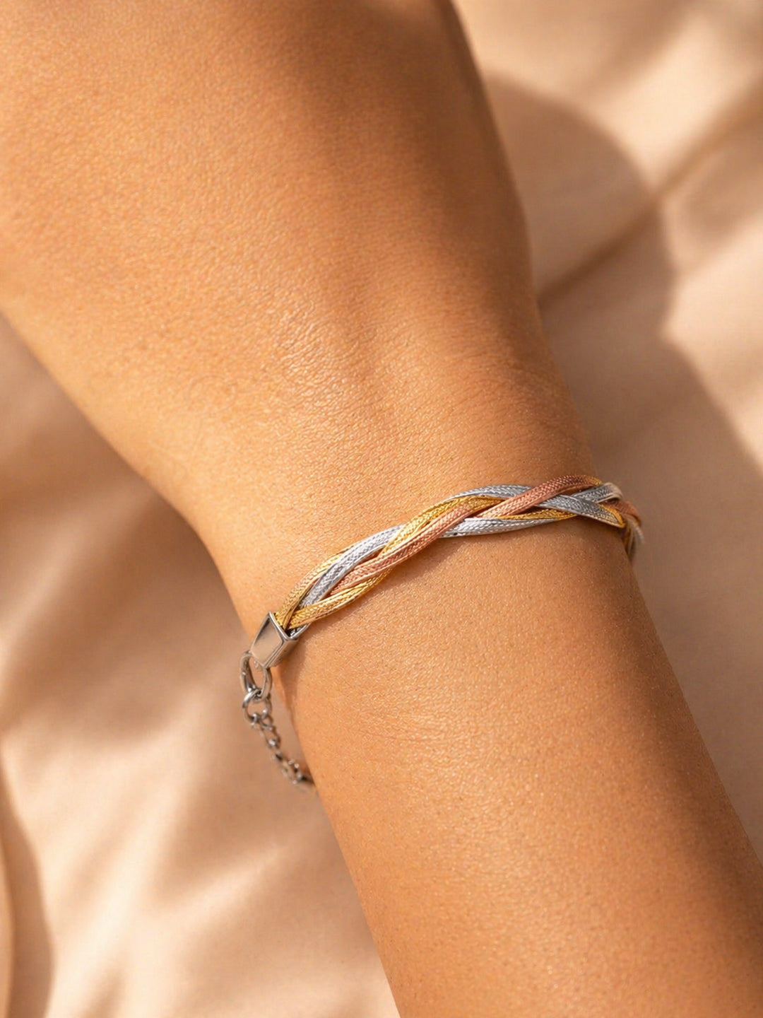 Demifine Triple Tone Stainless steel Twisted Snake Chain Bracelet
