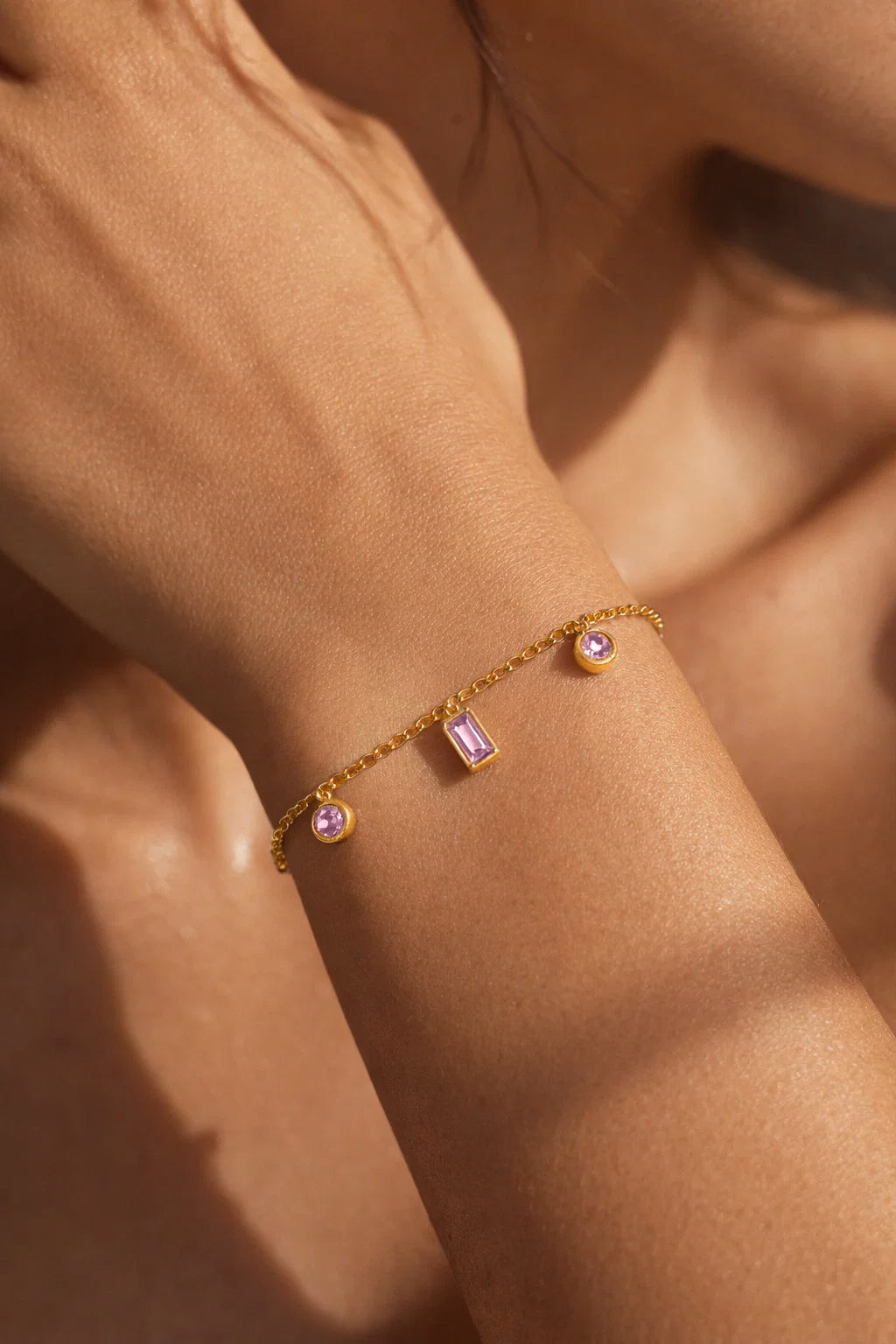 Demifine 18K Gold Plated Stainless steel Minimal Crystal Charm Chain Bracelet