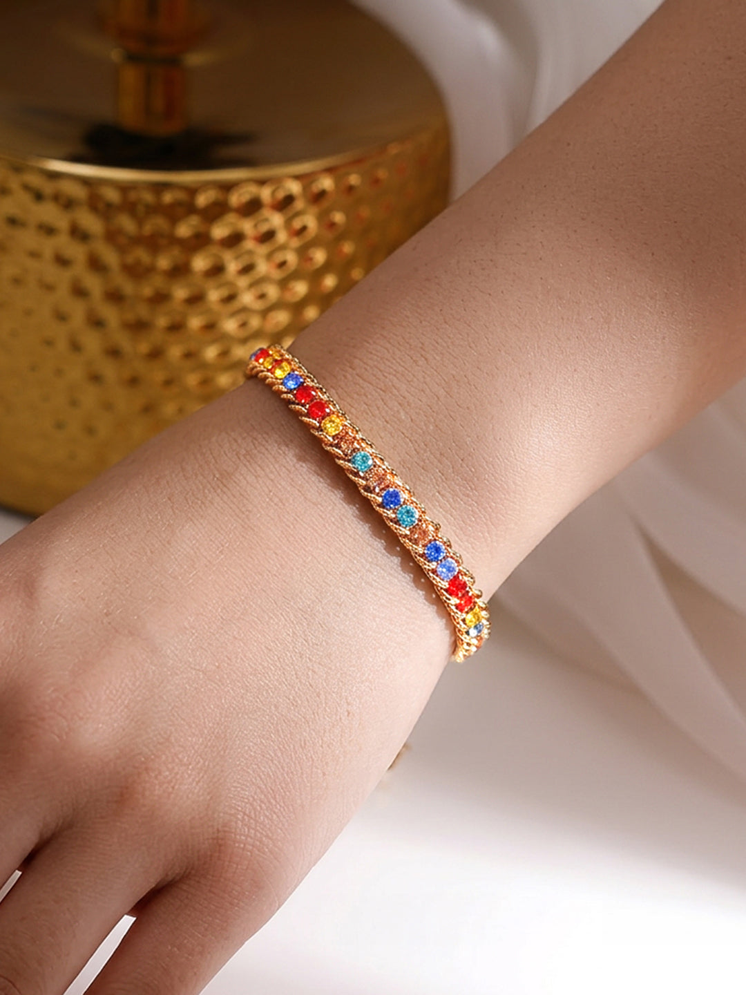 Demifine 18K Gold Plated Stainless steel Multicolor Crystal Chain Bracelet