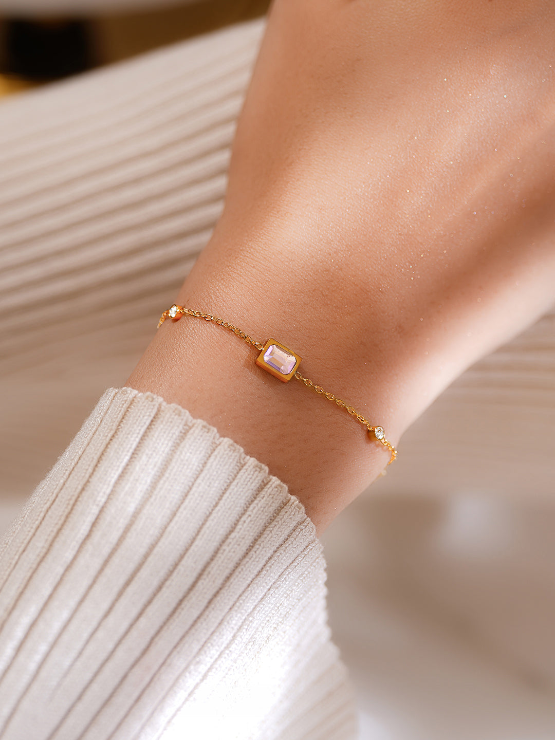 Demifine 18K Gold Plated Stainless Steel Multicolor Crystal Bracelet