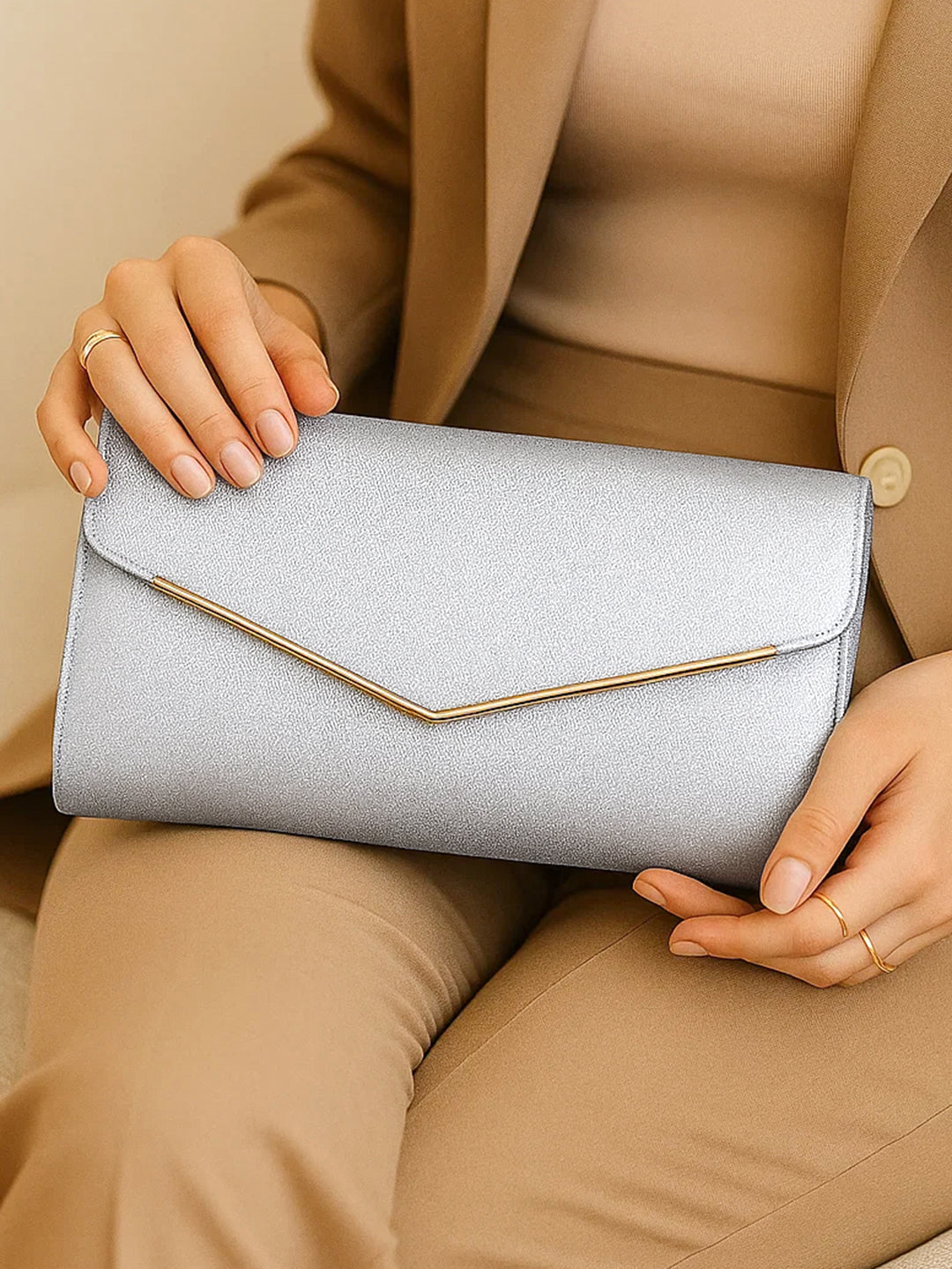 Silver Glitter Envelope Party Clutch Bag