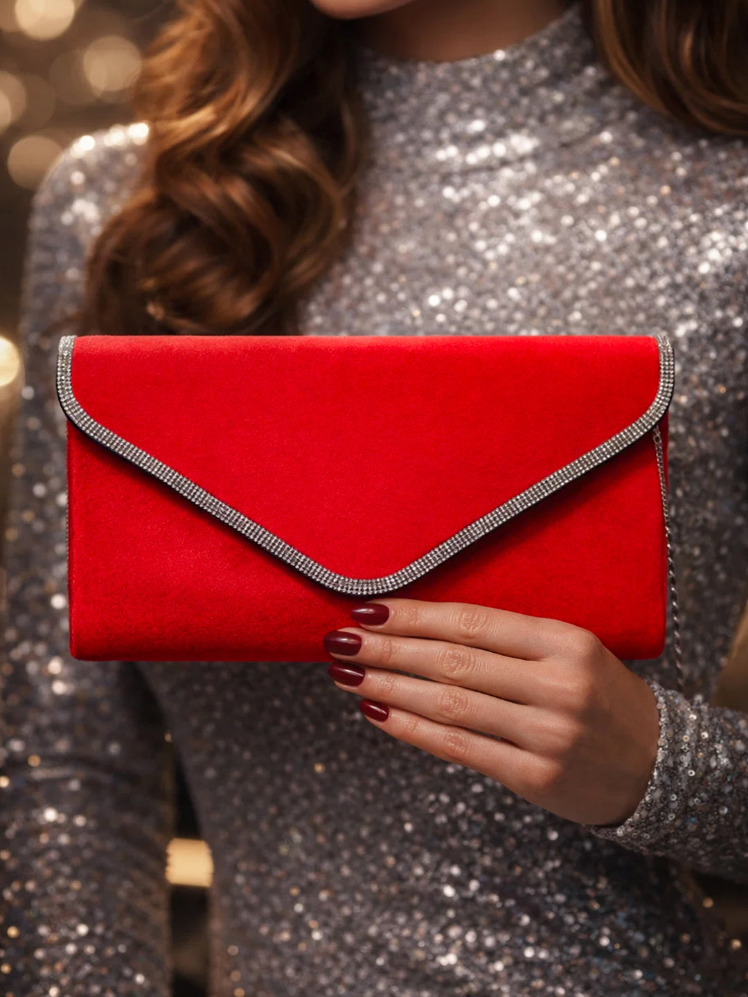Red Velvet Chain Statement Clutch