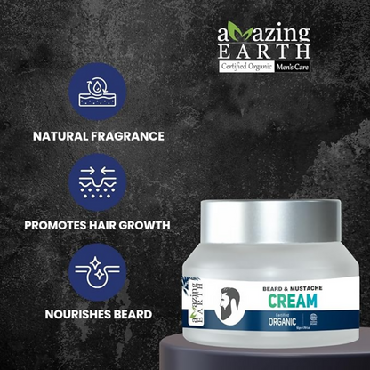 Amazing Earth Certified Organic Beard Mustache Cream for Men