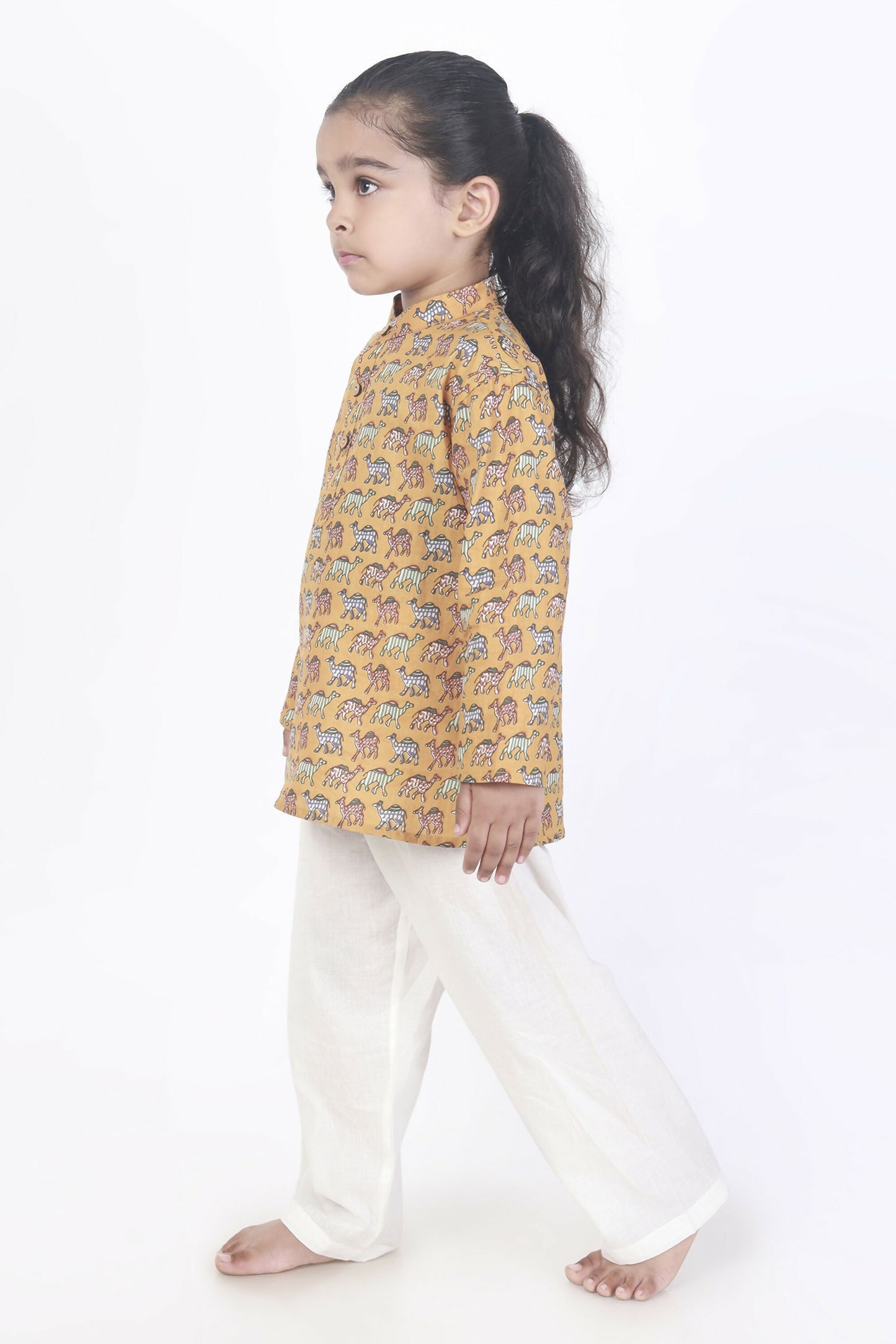 Breathables Kids Cotton Night Suit  Yellow Camel Print Kurta & Pyjama Co-Ord Set For Boys & Girls