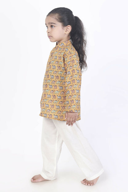 Breathables Kids Cotton Night Suit  Yellow Camel Print Kurta & Pyjama Co-Ord Set For Boys & Girls