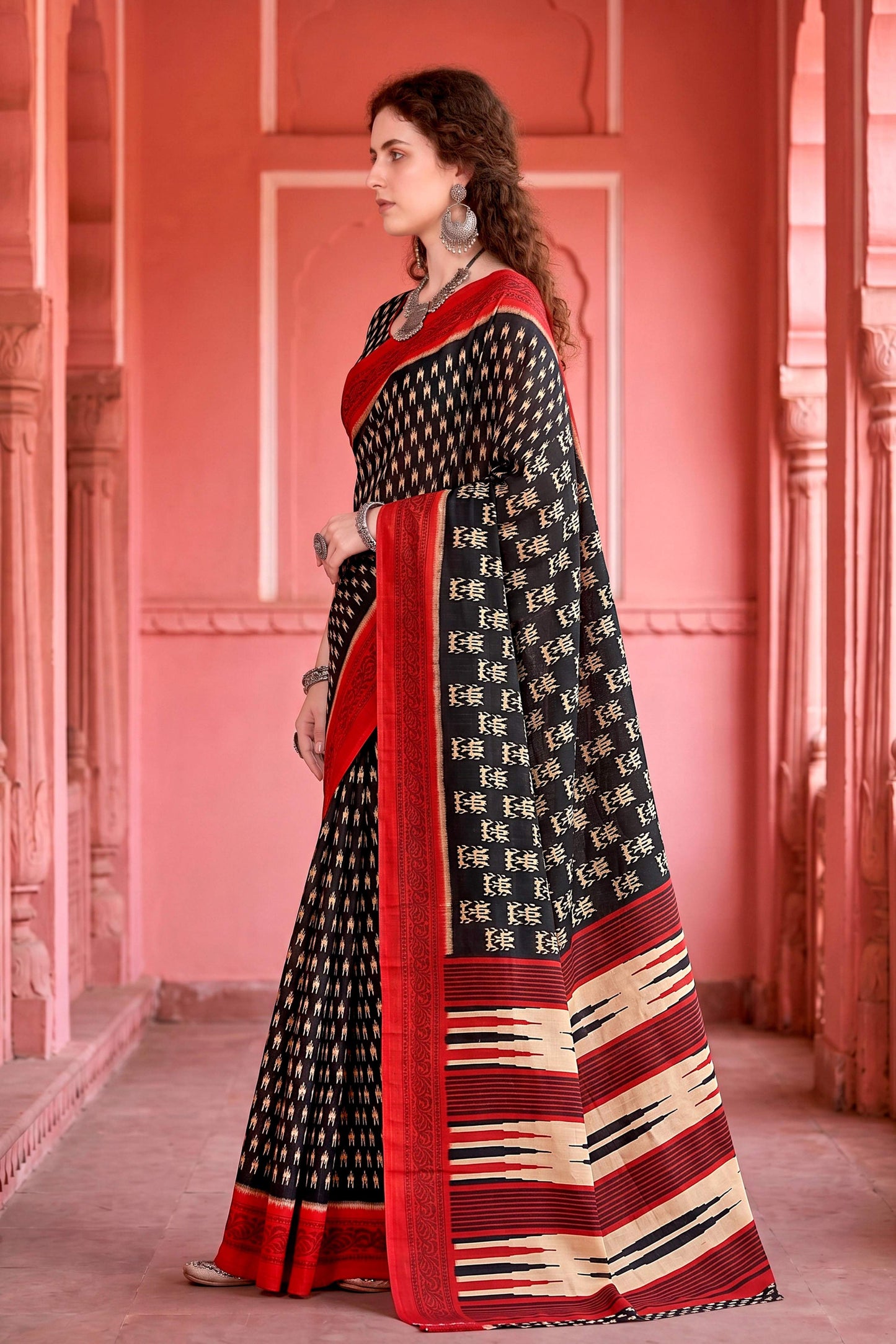 Sangam Prints Black Cotton Blend Woven Work Traditional Saree