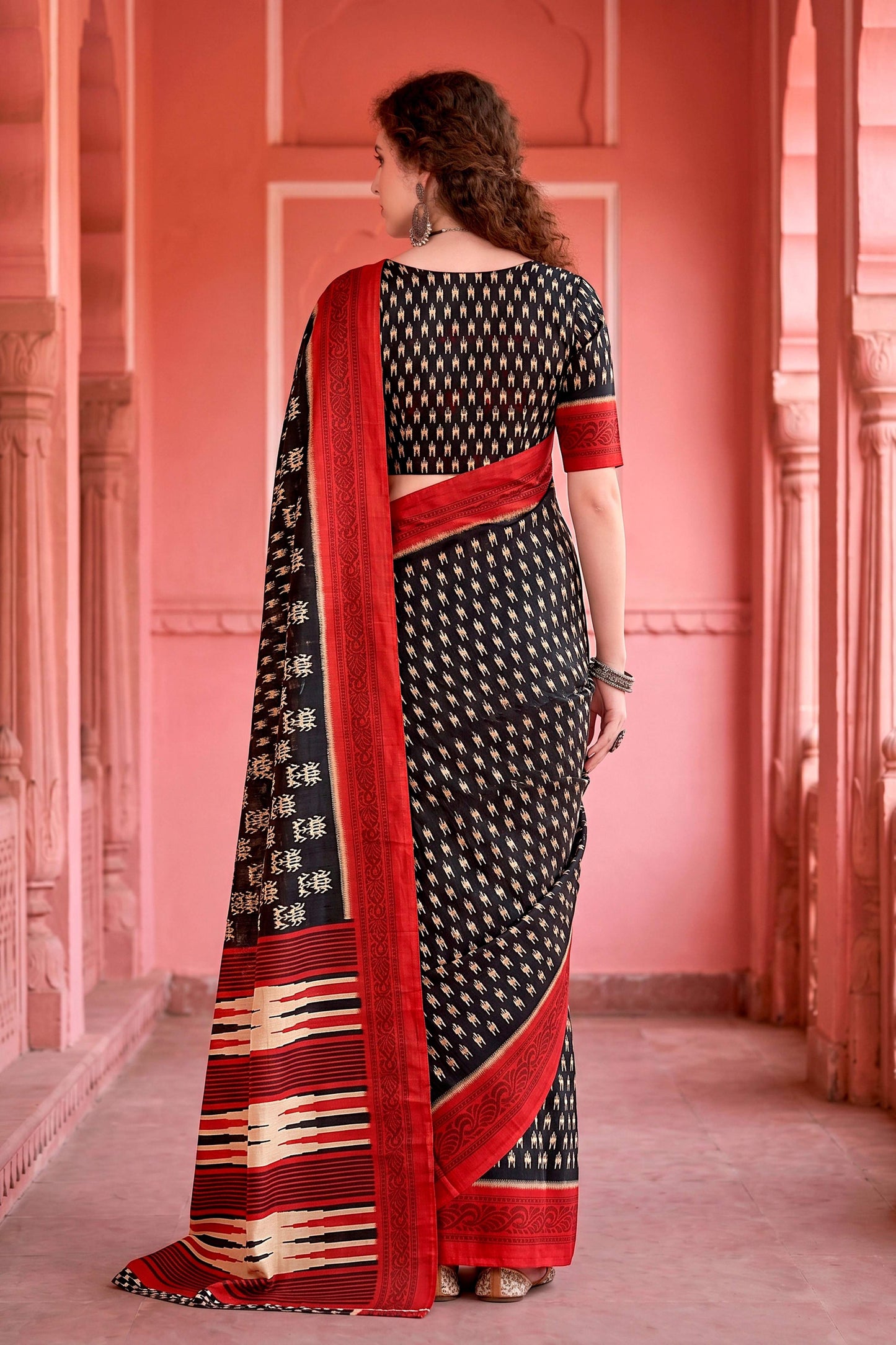 Sangam Prints Black Cotton Blend Woven Work Traditional Saree