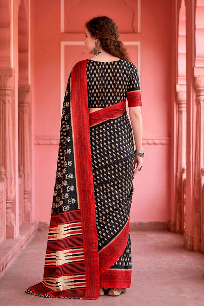 Sangam Prints Black Cotton Blend Woven Work Traditional Saree